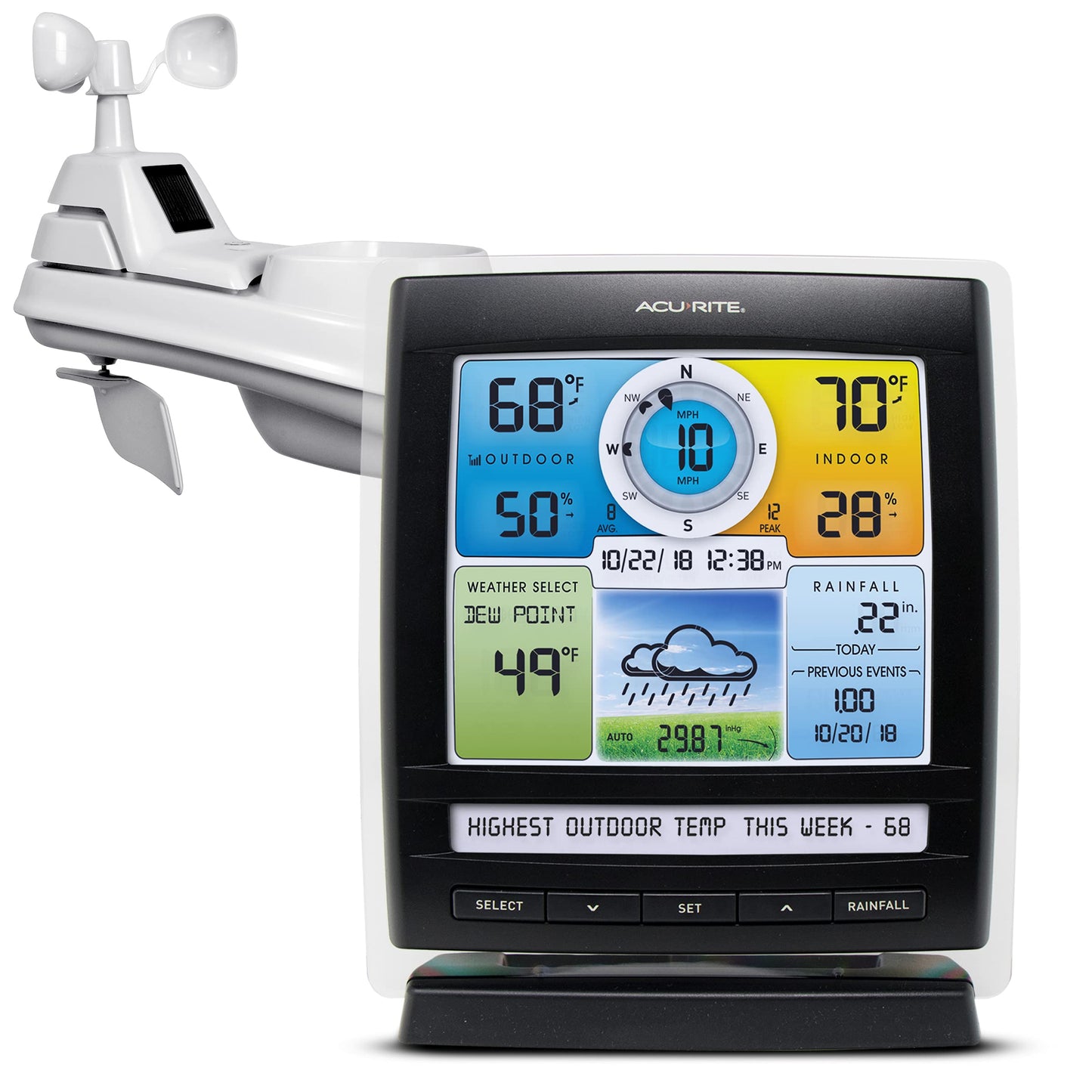 ACURITE 01512 Pro Color Weather Station with Rain, Wind, Temperature, Humidity and Weather Ticker
