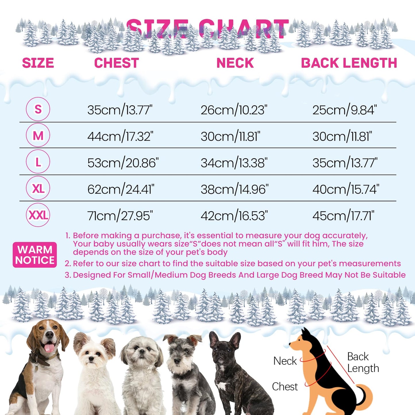 BRKURLEG Dog Winter Coat with Harness Built in, Winter Dog Jackets for Small and Medium Dogs, Small Dogs Snowsuit Reflective Windproof Cold Weather Pet Coats, Puppy Warm Fleece Coat, Hot Pink, M