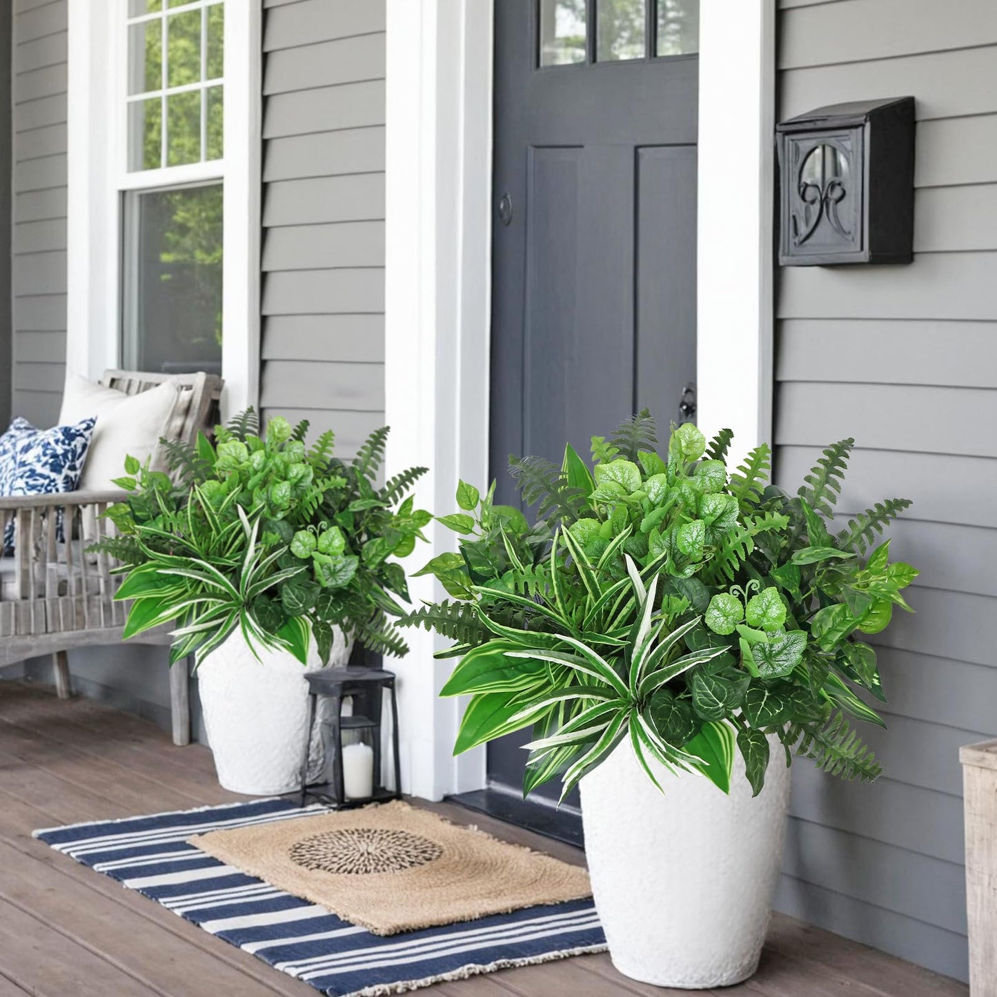 DEMIUKO 18PCS Artificial Plants Outdoor UV Resistant Artificial Greenery Stems Fake Ferns Shrubs Faux Plastic Plants for Planter Garden Patio Porch Window Box Home Decor (Greenery, 18PCS)