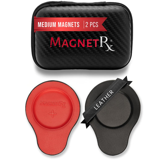 MagnetRX® Biomagnetic Magnet Kit – Imanes terapeuticos de neodimio para biomagnetismo (2 Medium Units (Leather Coated))