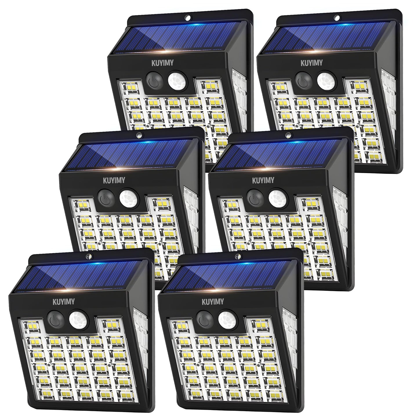kuyimy Solar Lights Outdoor, 72 LED Motion Sensor Wall Light, IP65 Waterproof and 3 Lighting Modes, Solar Powered Security Wireless Light Outside for Patio, Garden, Fence, Porch, Front Door(6 Packs)