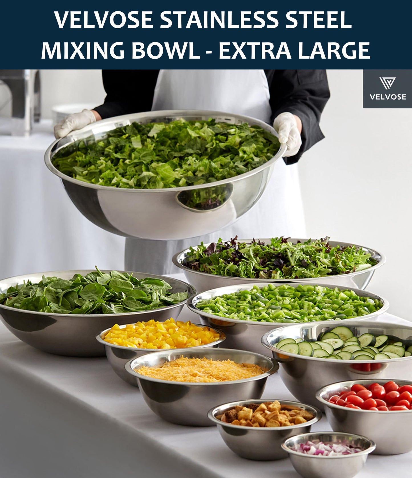 VELVOSE Stainless Steel Mixing Bowl Extra Large, 17-Quart, 18.5 inch (Diameter), 5.3 inch (Height) Mixing Bowl 18.5" (1)