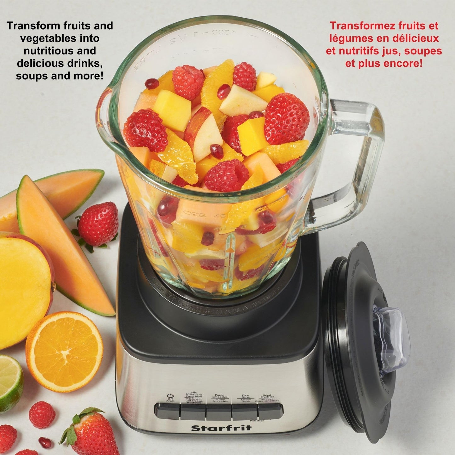 Starfrit 1.5L Blender - 450W with Stainless Steel Blades - 2 Speeds & Pulse Mode - Graduated Glass Pitcher - Non-Slip Feet