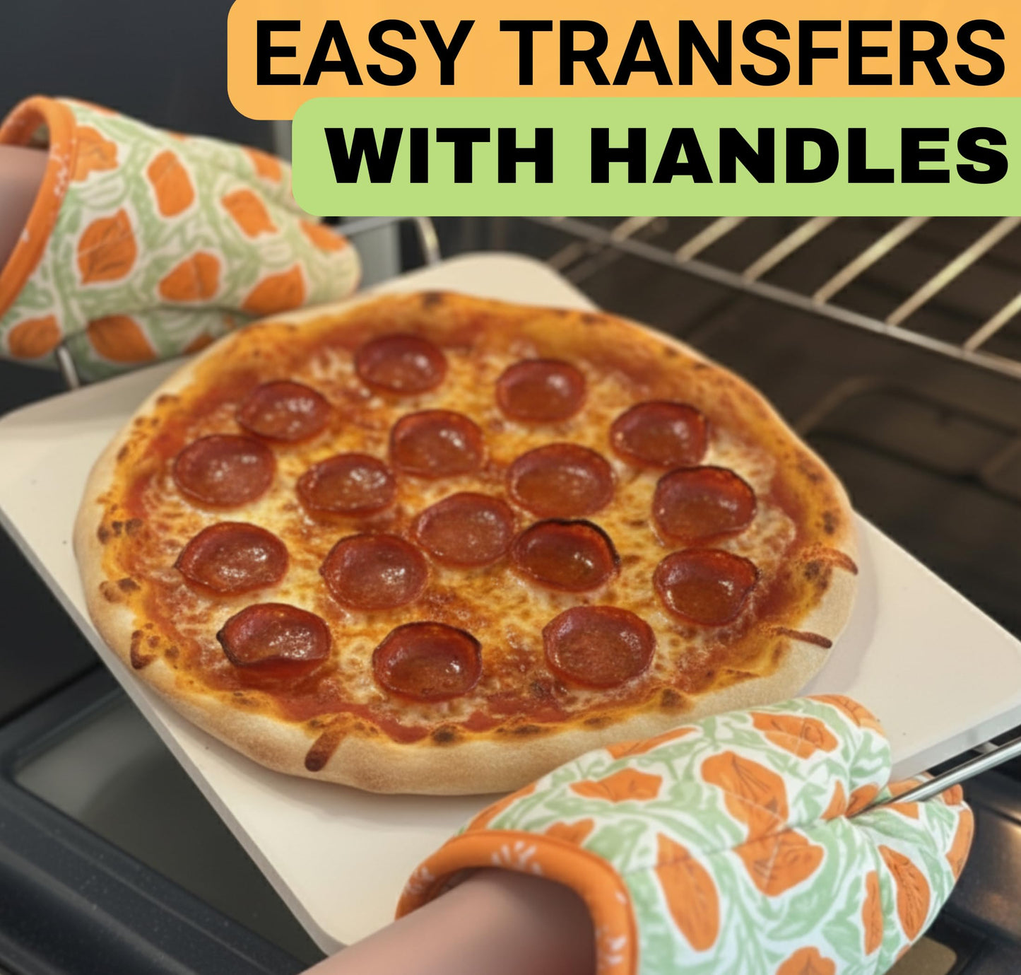 Pizza Stone - Pizza Stones for Oven and BBQ Grill - 5 PCS Pizza Making Accessories, 15 inch Pizza Stone with Handles, Wood Peel, Pizza Cutter, Dough Tool - Baking Stone - Pierre a Pizza 38cm x 30.5cm