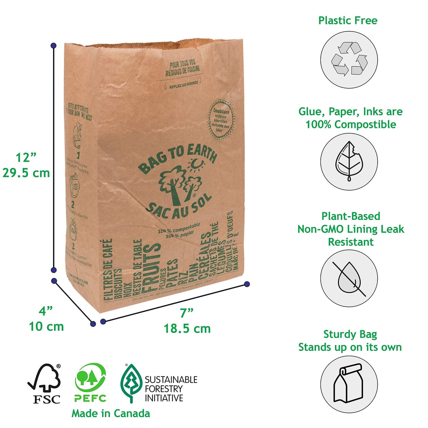 Bag to Earth -Kitchen Food Waste Bag, Set of 2 - Compostable, Leak-Resistant, 3.0 Gallons, 60 Count