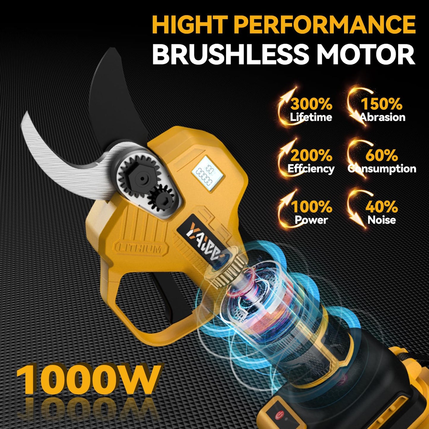 Brushless Electric Pruning Shears for Dewalt 20V Battery, Portable Cordless Pruning Shears with LCD Display＆SK5 Blades, Adjustable Cutting Diameter 0.8-1.2 Inch for Gardening Tree Pruning(NO Battery)