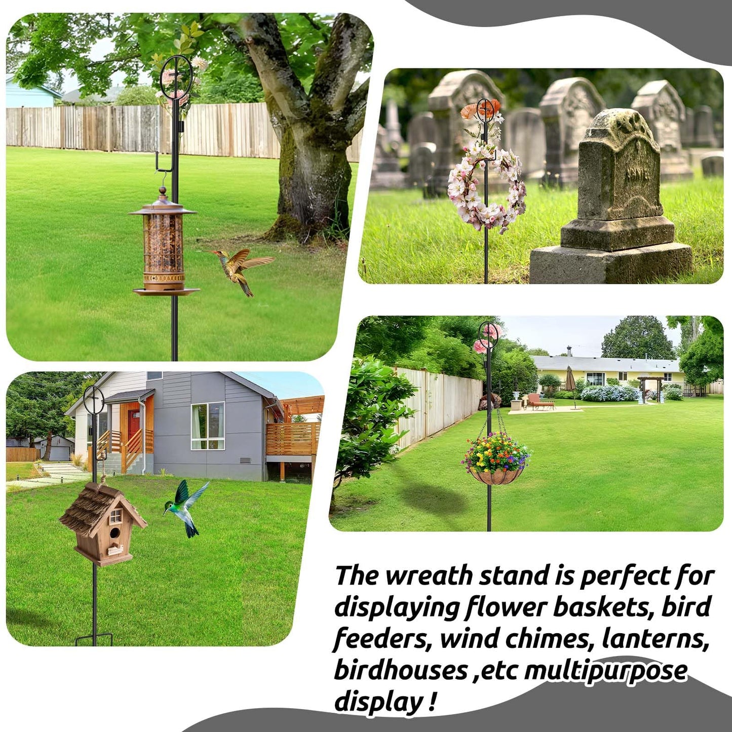 36" Black Metal Wreath Stake with Cross 3 Pronged Wreath Stake Heavy Duty Decoration Stand in Ground Cemetery Grave Wreath Holder for Cemetery, Graveside, Memorial Garden, Weddings (2 Pack)