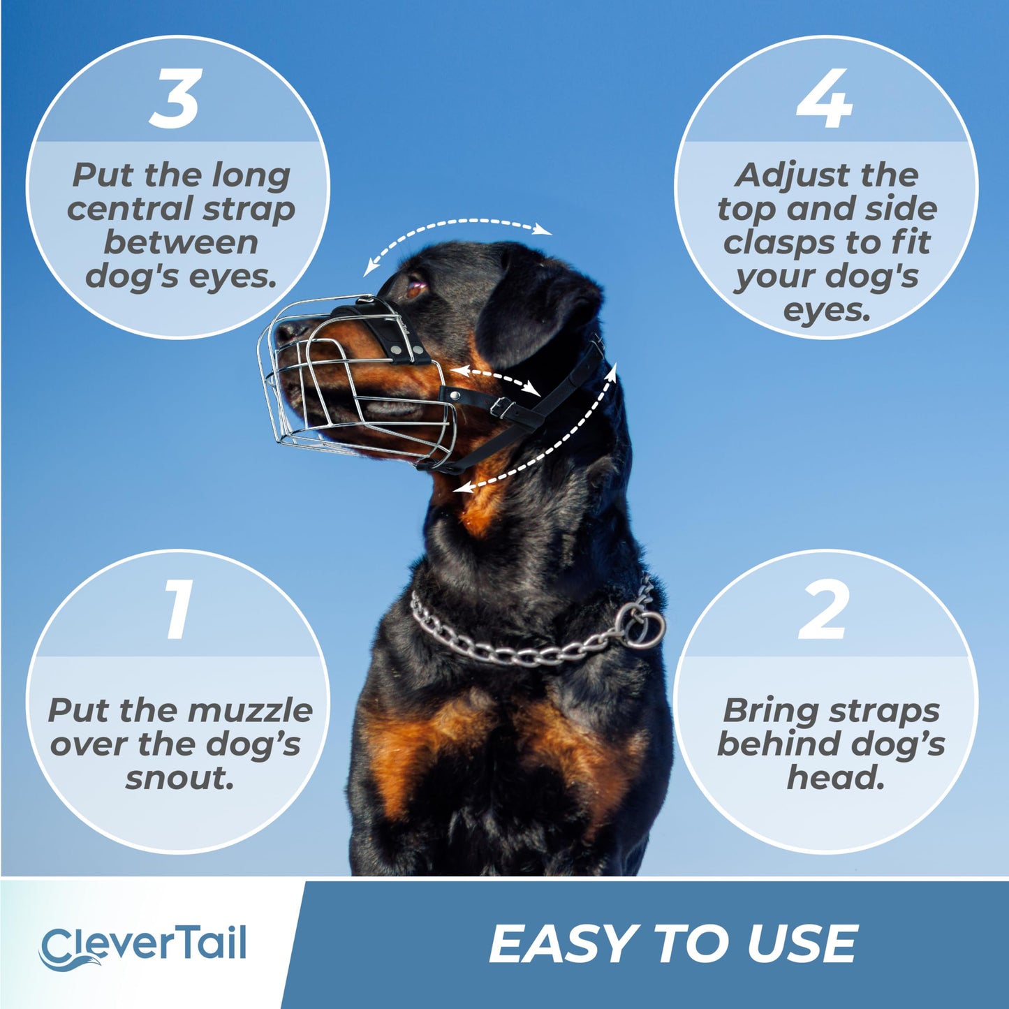 CleverTail XL Metal Dog Muzzle for Large Sized Dogs – Heavy Duty Rottweiler Muzzle – Basket Extra Large Dog Muzzles for Barking and Biting Cane Corso, Mastiff, Labrador, Bulldog and Other Big Breeds