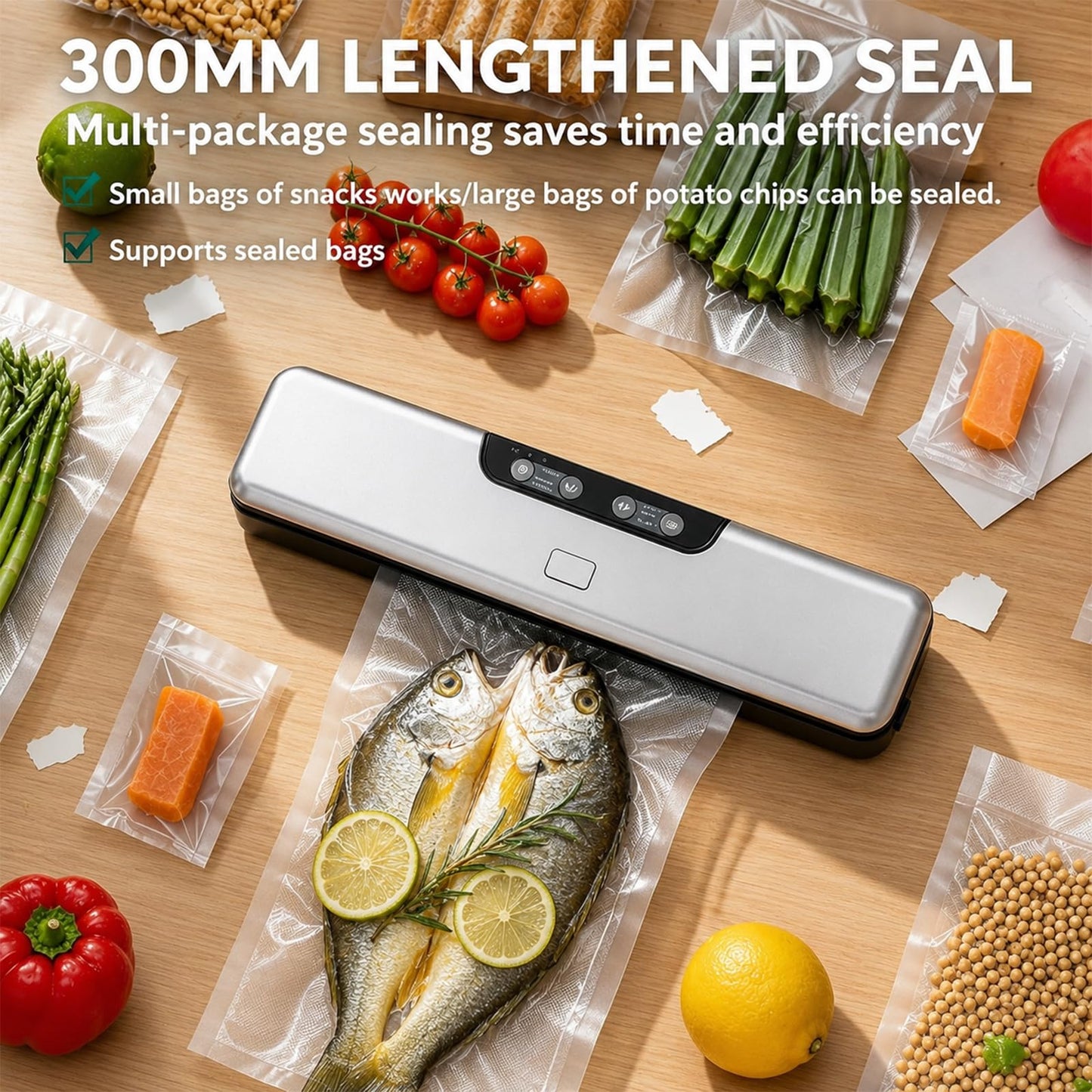 Food Vacuum Sealer Machine Compact Portable Automatic Food Saver for Dry&Moist Food with 100+ Times Continuous Seals 5mm Anti-Freeze Seal 5 Seal Modes for Costco Bulk Meat/Maple Ingredients
