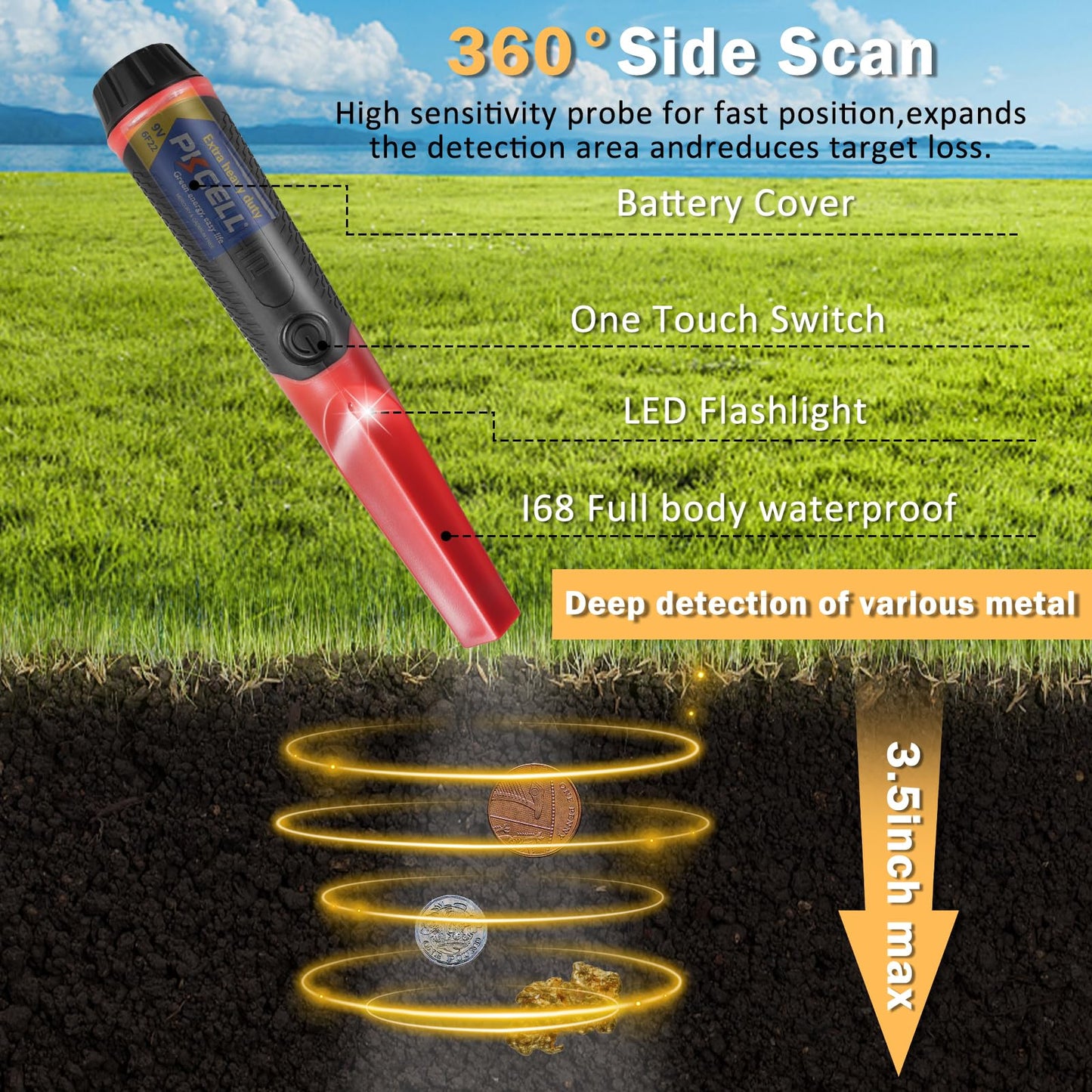 16" Detection Depth Metal Detector for Adults,High Accuracy Professional Metal Detector kit with Double-D Waterproof Coil,19.2 kHz Beach Metal Detector and Pinpointer,4 Professional Modes,LCD Display