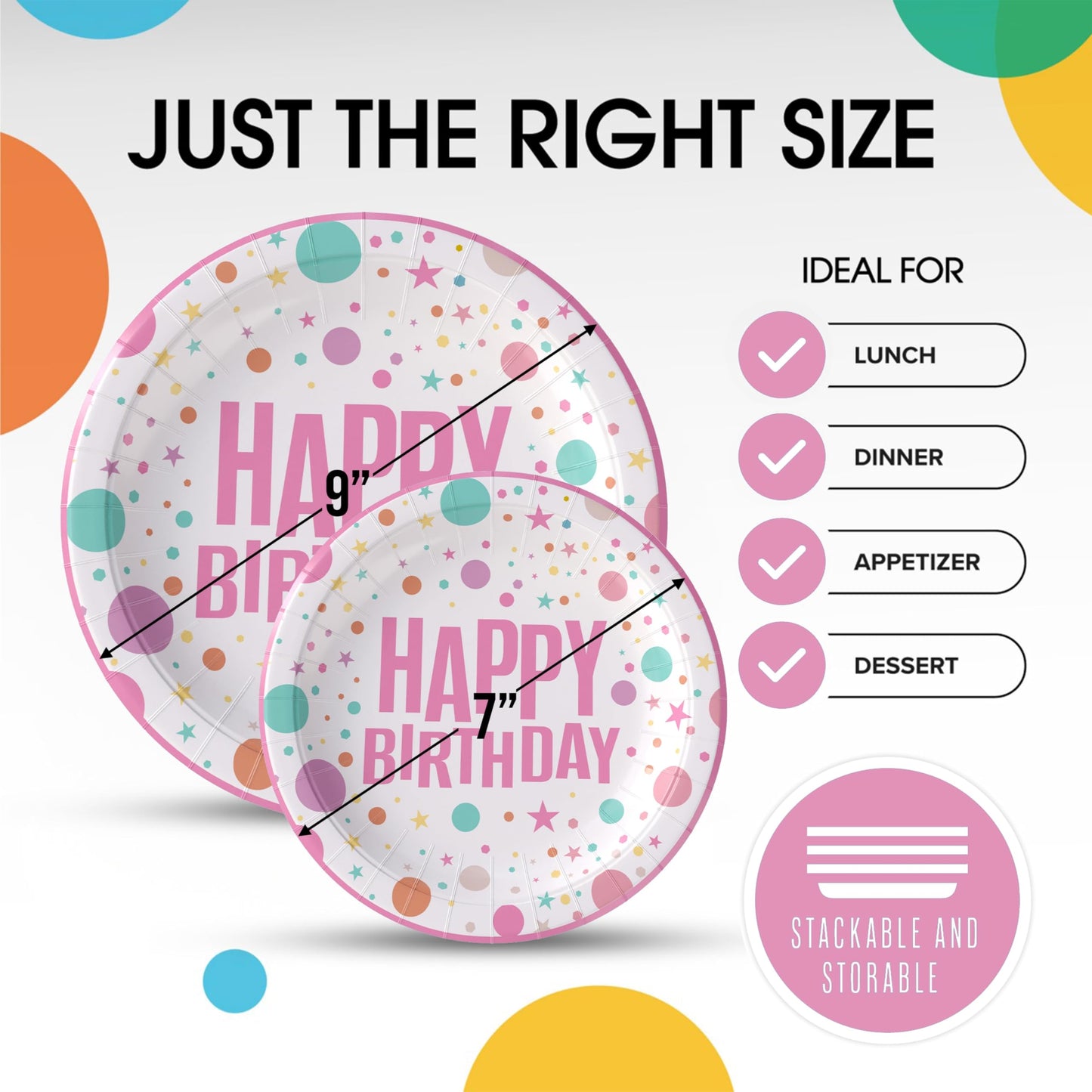 Exquisite Pink Birthday Paper Plates Disposable Heavy Duty 100 Pcs - 50-7" & 50-9" Pink Birthday Plates For Party Heavy Duty Paper Plate 350 GSM Party Supplies Plate Set