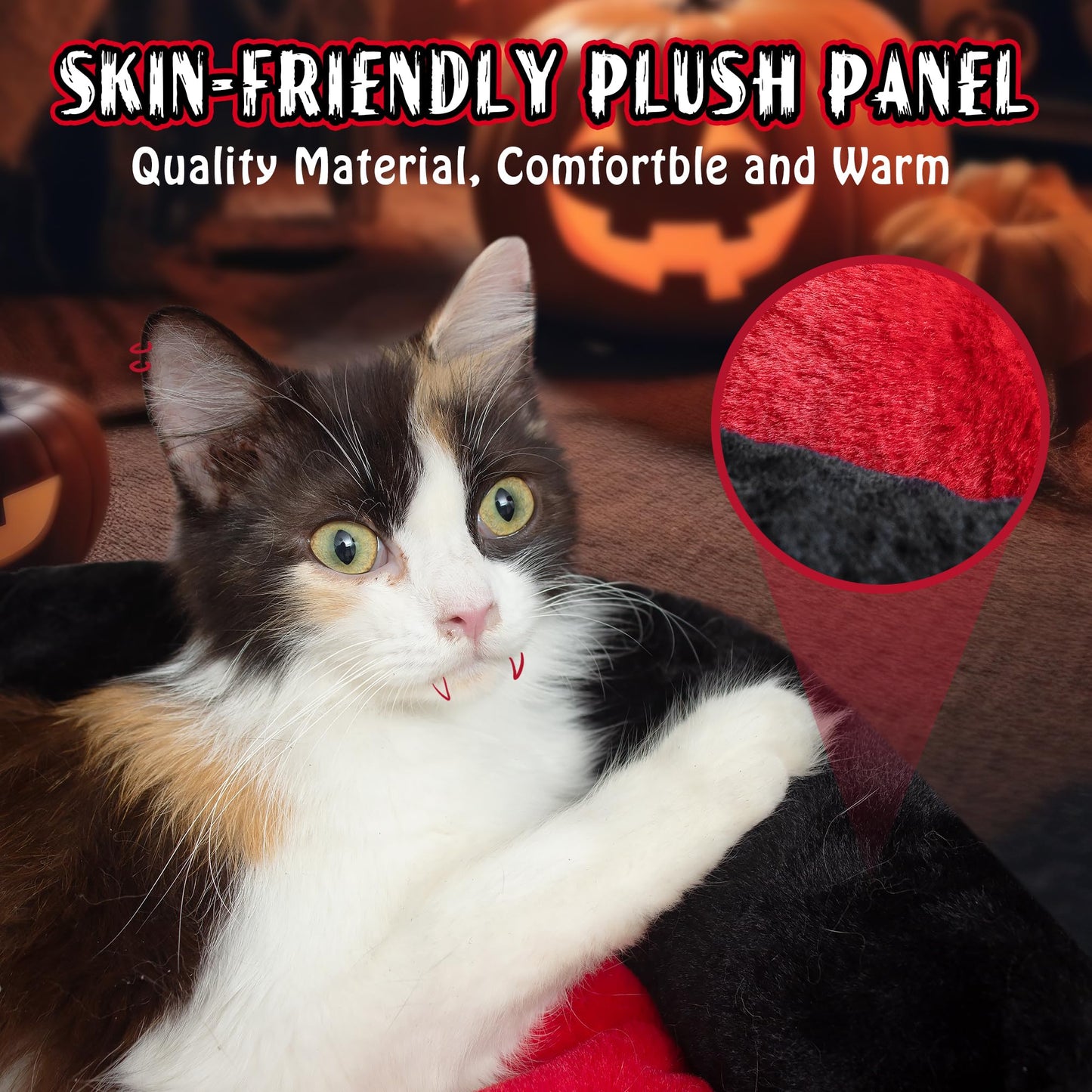 Gothic Cat Beds - Large Washable Coffin Bed, Fluffy - Fits Up to 40 lbs, Halloween House - 32 * 22.4 Inch - Red & Black