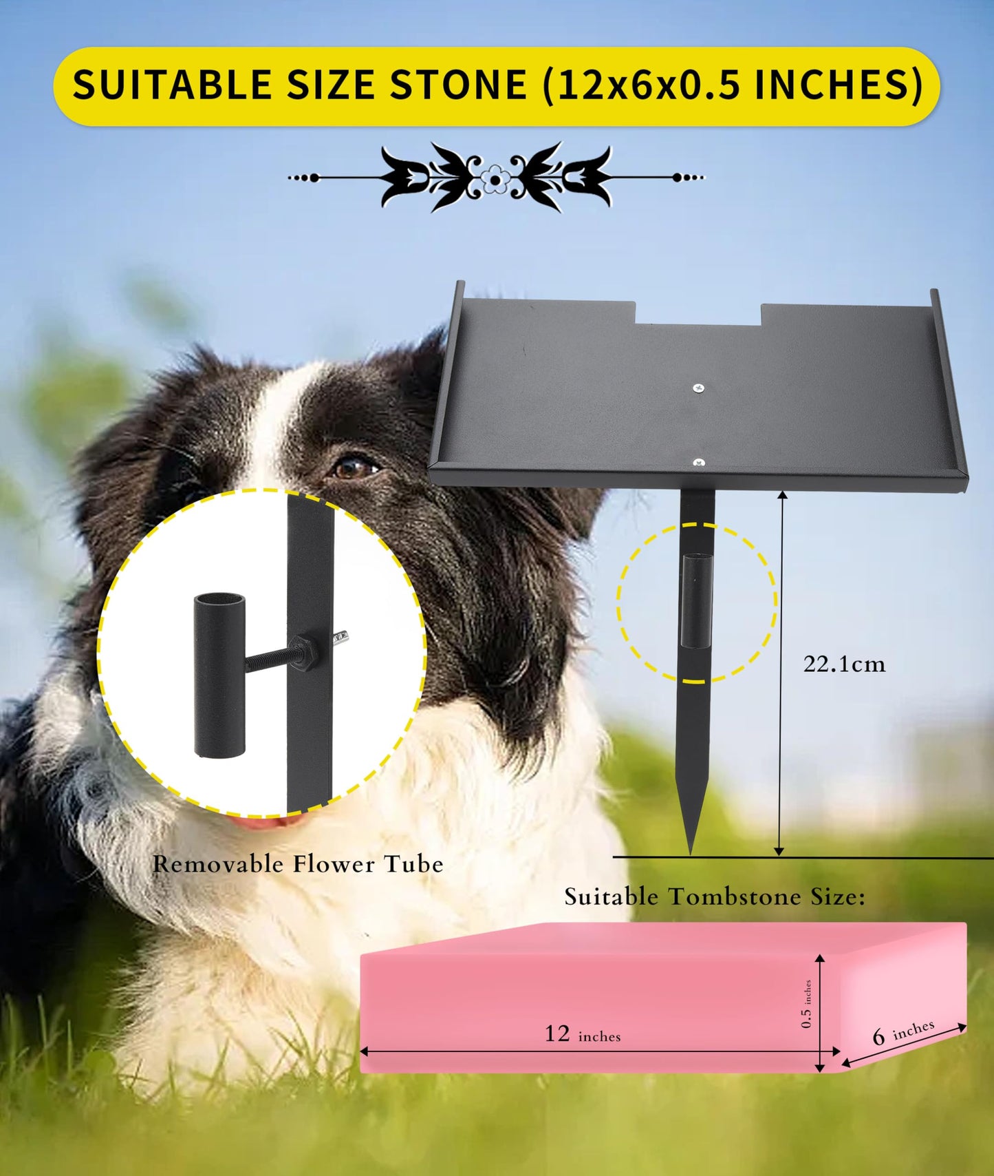 Grave Marker Stand, Heavy Duty Iron Memorial Stone Stand for 12L X 6W X 1/2H Memorial Stone, Garden Stone Stand for Honoring Loved Ones, Pets, etc.