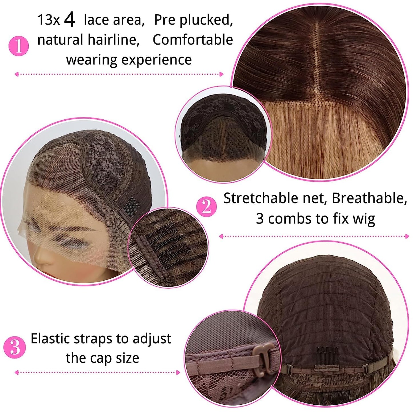 MACA BAKA Highlight Ash Blonde Lace Front Wig Long Straight Glueless Ombre Brown Mixed Blonde 13x4 Synthetic Lace Front Wigs for Women 150 Density 24 Inches