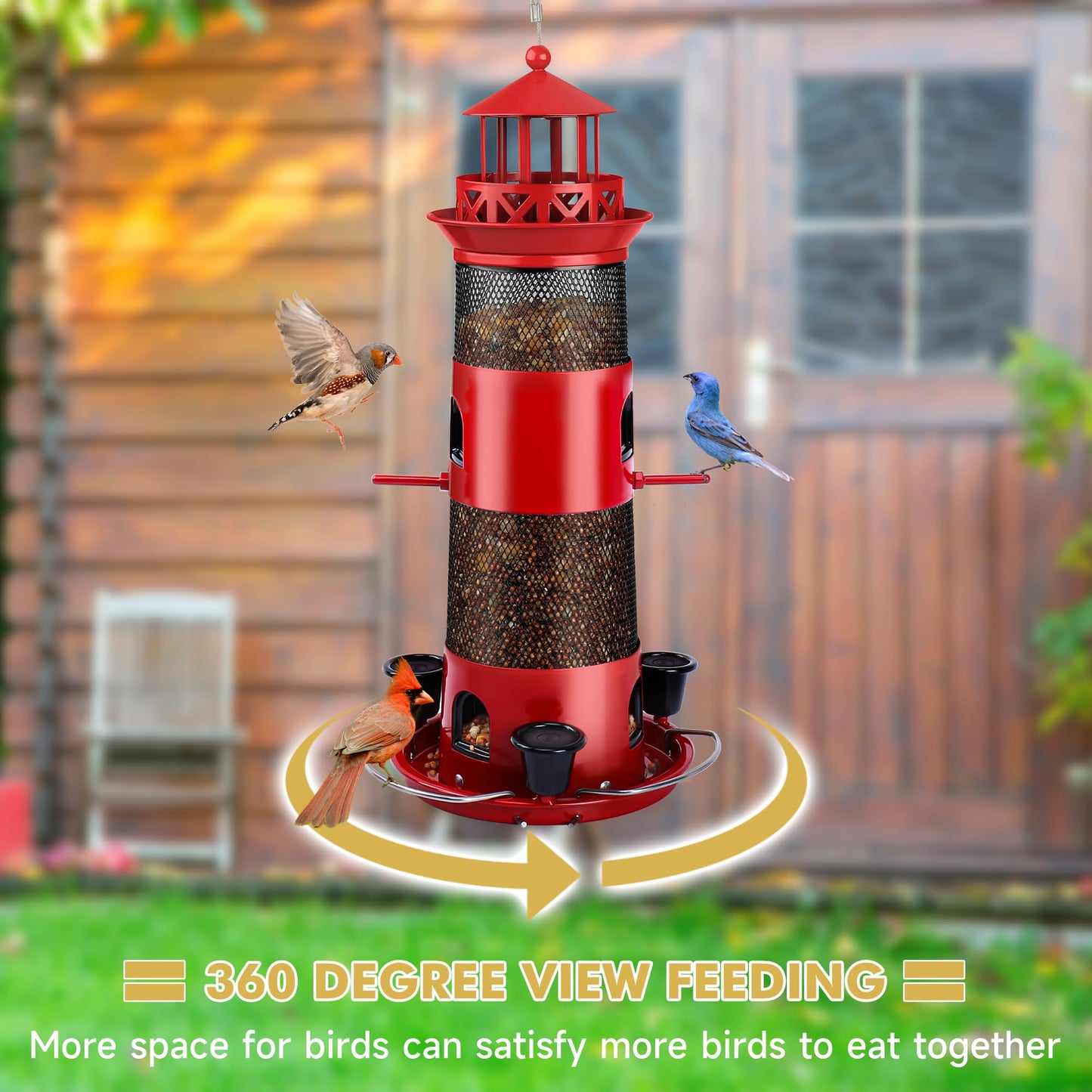 Decflow Bird Feeders for Outdoors Hanging, Wild Bird Feeder for Outside Bird with Three Water Cups, 4 lbs Large Capacity Durable Metal Bird Seed Feeder for Small Birds