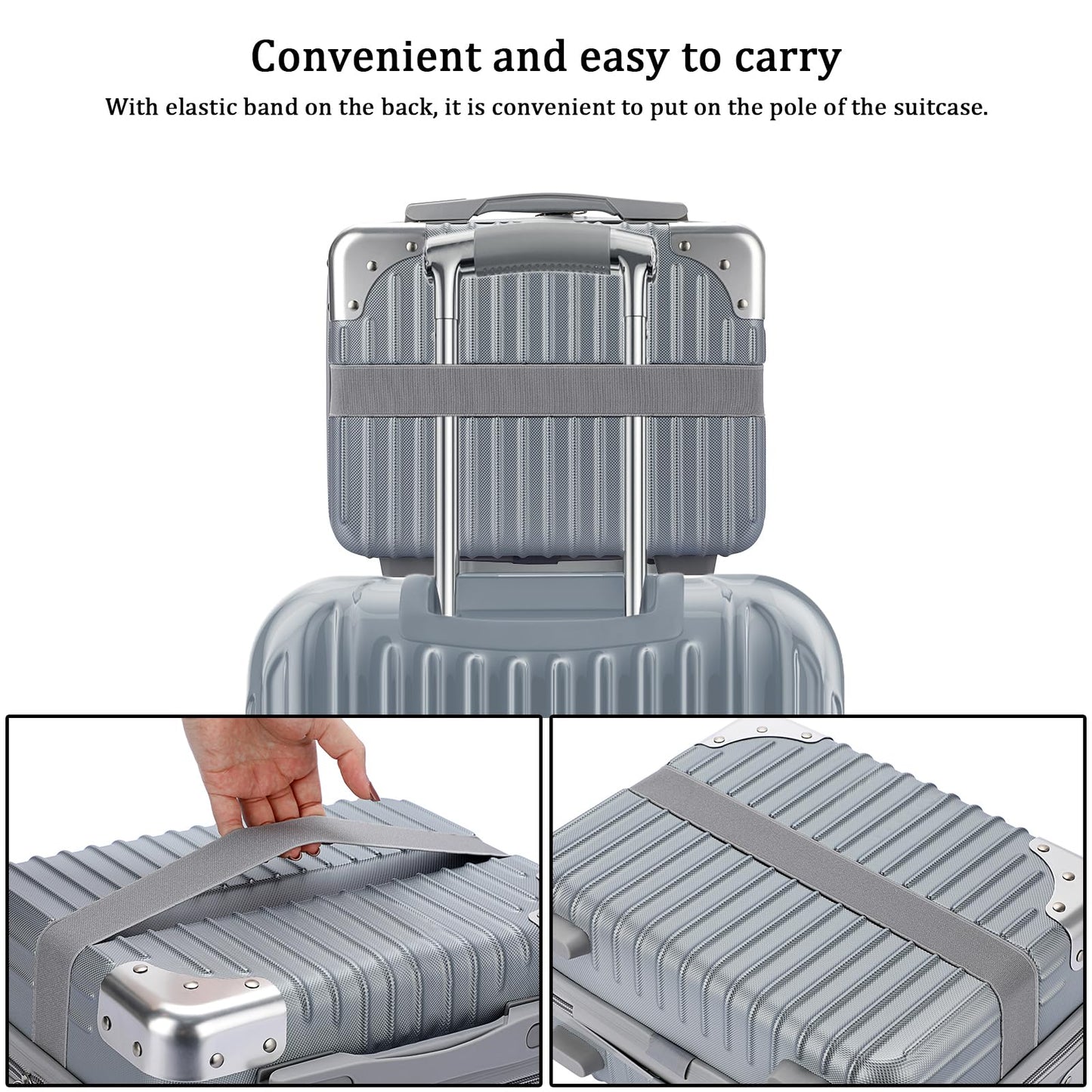 BSTKEY Portable Hard Shell Cosmetic Travel Case, Small Travel Hand Luggage with Elastic Band, Mini ABS Carrying Makeup Case Suitcase, Silver, Fashion