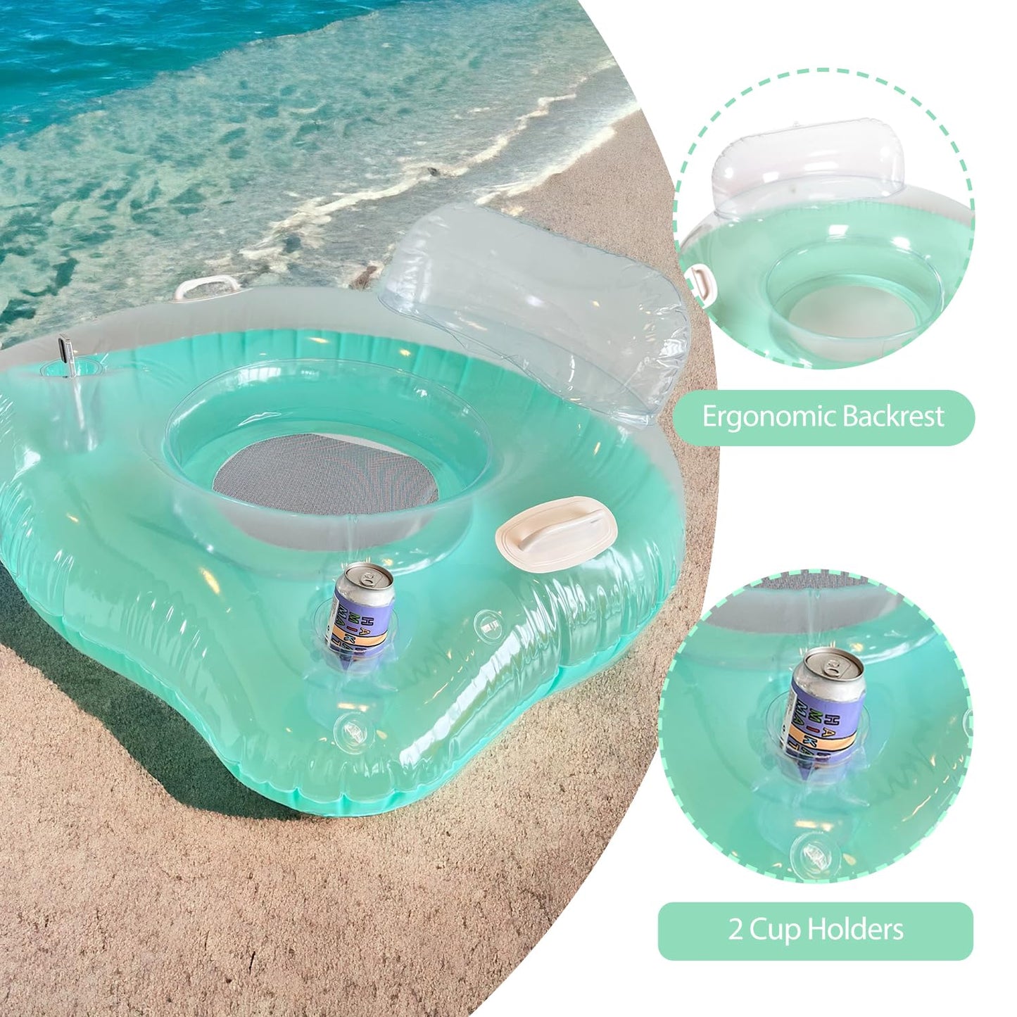 Float Joy Pool Floaties for Adults Pool Floats Heavy Duty River Tubes Inflatable Pool Lounger and Chair with Cup Holders Pool Toys