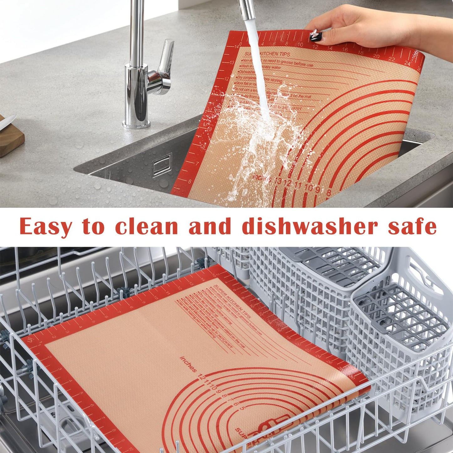 Non-Slip Silicone Pastry Mat Extra Large with Measurements 36''By 24'' for Silicone Baking Mat, Counter Mat, Dough Rolling Mat,Oven Liner,Fondant/Pie Crust Mat(Red, 24×36)