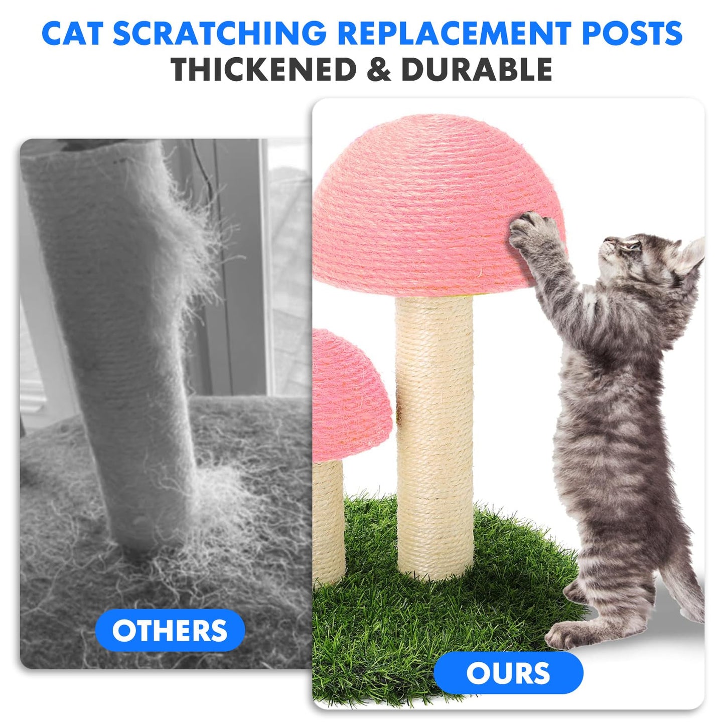 PowerKing 4-Pack 15.7" Cat Scratching Post Replacement - Natural Sisal Rope Scratcher Poles with M8 Screws for Indoor Cat Tower Renewal Parts, Cat Furniture Refill Parts (White)