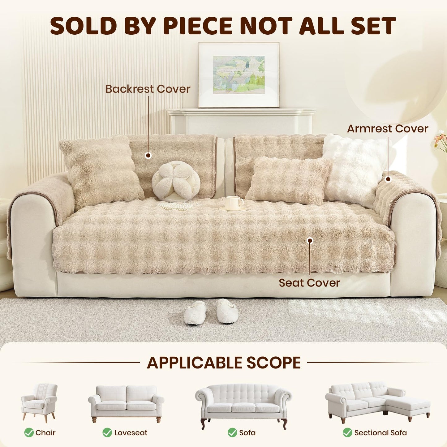 Royhom Couch Cover for Dogs, Sofa Covers 3 Seater, Pet Couch Protector for Dogs, Pet Blanket for Sofa Washable (Khaki, 35.4 x 70.9 Inch)