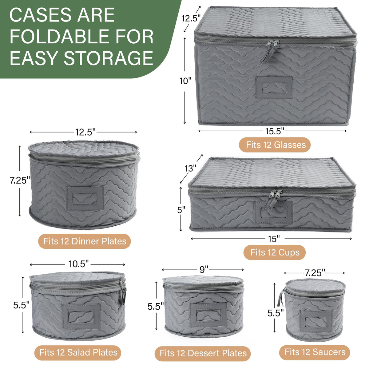 LotFancy China Storage Containers - Quilted 6-Piece Set Storage Box- Stores Chinaware, Stemware, Dinnerware, Dish Storage Service for 12, 48 Pcs Felt Protectors, Cardboard Dividers Included