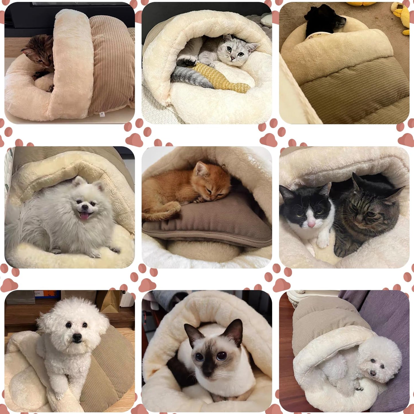 Bed for Dog and Cat, Pet Bed, Ultra Soft Cute Plush Slipper Cat Cave Bed, Anti Slip Warm Pet House Nest, Self-Warming, Ideal for Indoor Use - Fits up to 25lbs (30"X22", L, Light Brown)