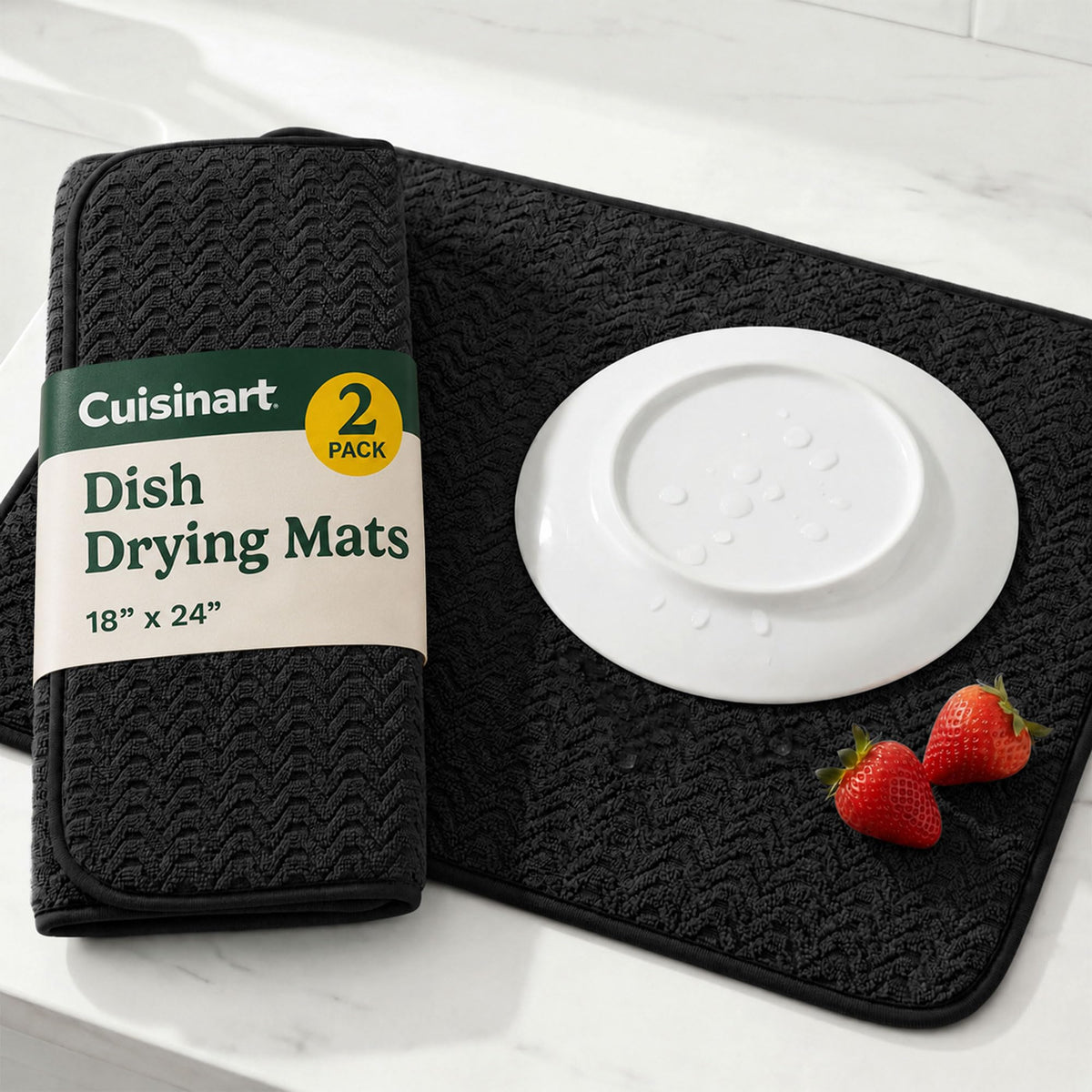 Cuisinart Dish Drying Mats for Kitchen Counter - (2) 18" x 24" Ultra Absorbent Dish Drying Mat XL - Foldable, Machine Washable, Fast Drying Dish Mat (Geostripe)