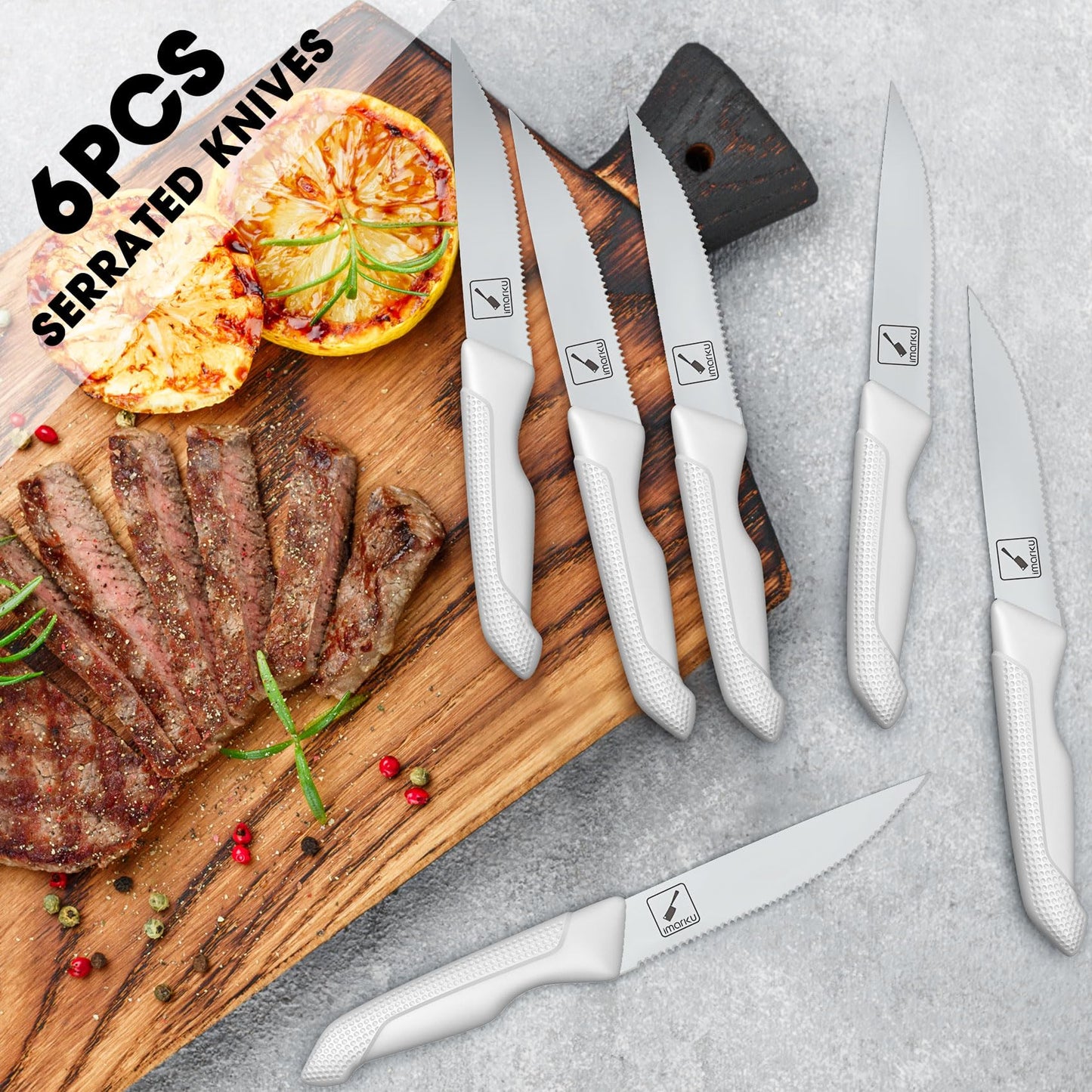 imarku Knife Set with Block, Sharp Knives Set with Built-in Sharpener, 14 PCS Japanese Stainless Steel Kitchen Knife Set, Dishwasher Safe, White, Ideal Home Cooking Gift for Mom