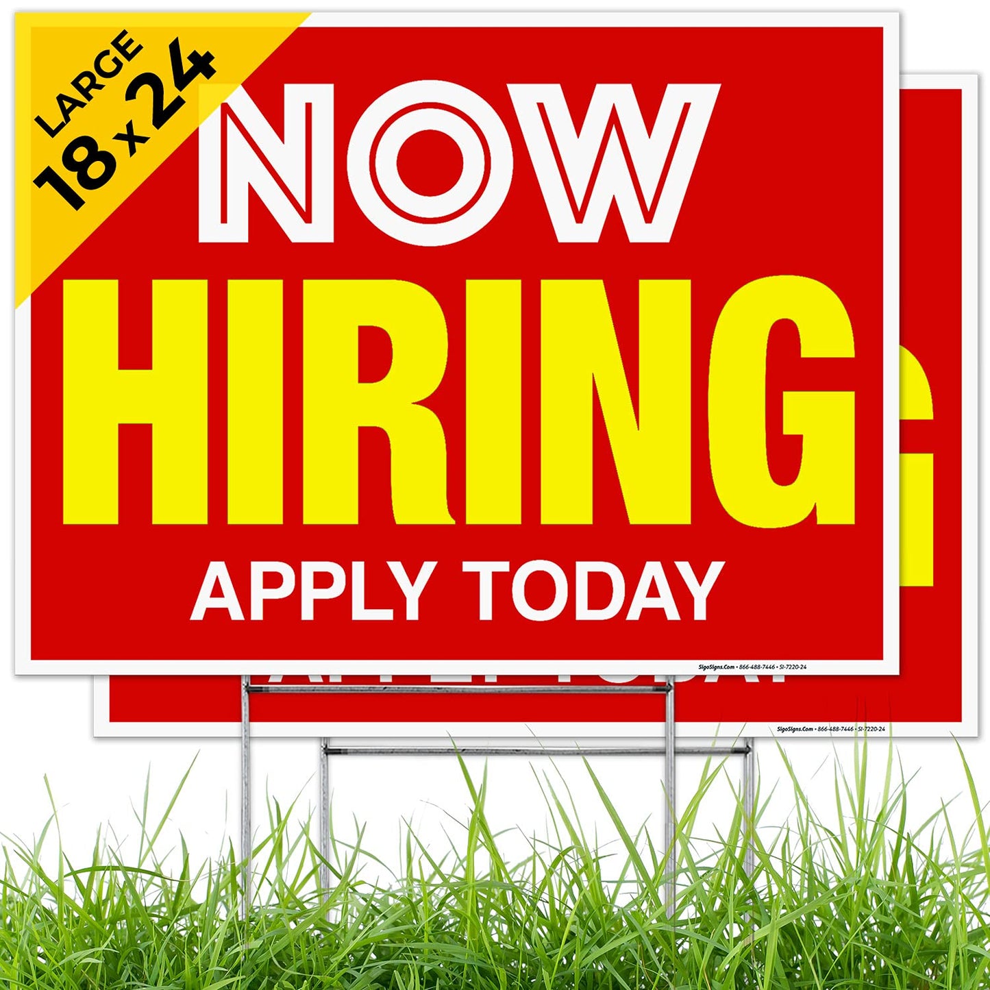 Now Hiring Sign, Help Wanted Signs for Business, (2 Pack) Double Sided 18x24 Inches, Corrugated Plastic with Metal H Stake, Made in USA