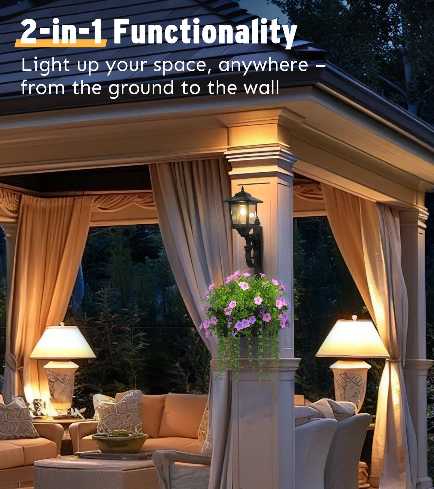 2 in 1 Solar Lamp Post Light with Planter, Outdoor Flower Pots, Solar Post Lights Waterproof, Led Planters Pots, Outdoor Lamps for Patio, Front Porch Decor, Warm White, Replaceable Bulb