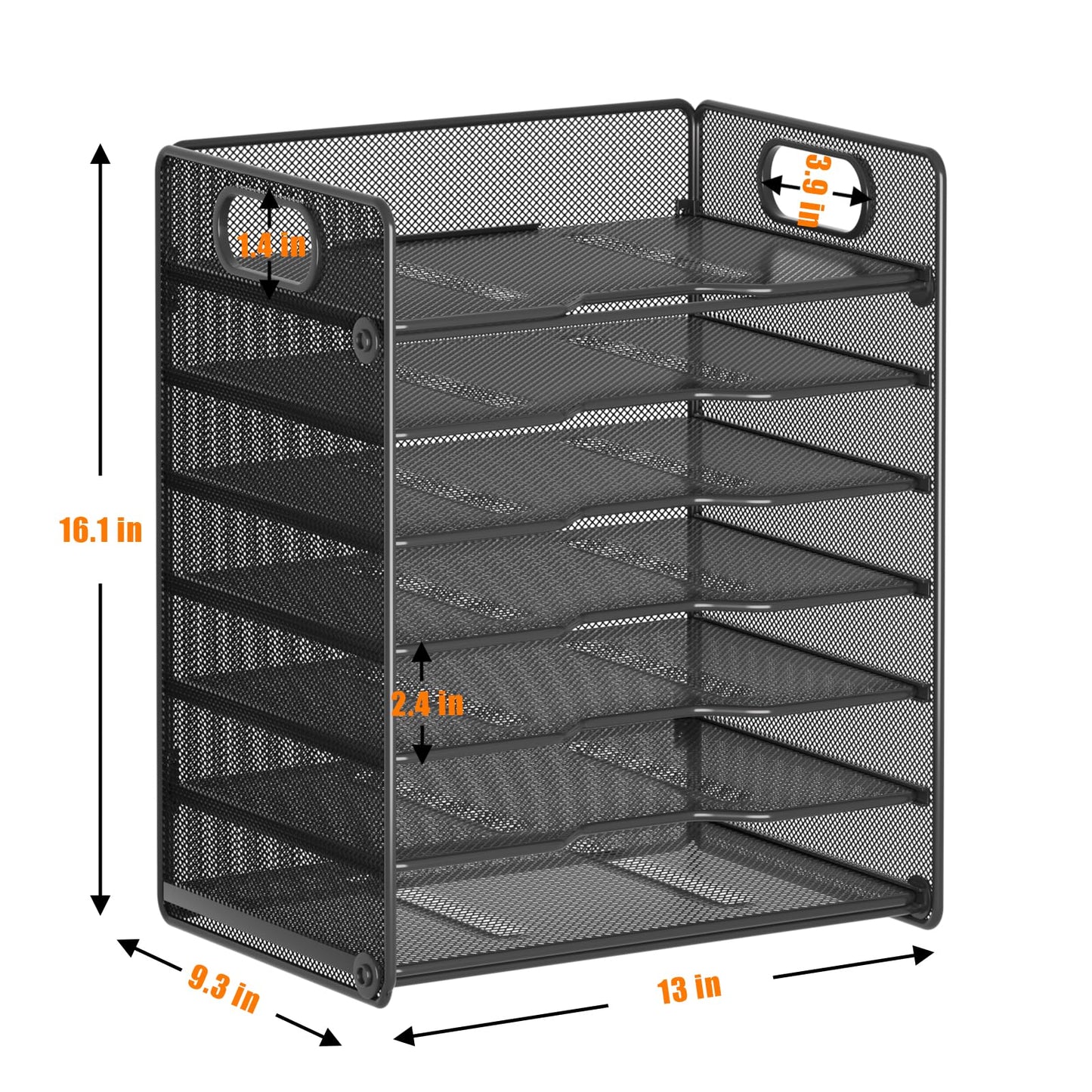 Samstar 7 Tier Paper Letter Tray, Mesh Desk File Organizer File Sorter Rack Shelves with Handles, Black
