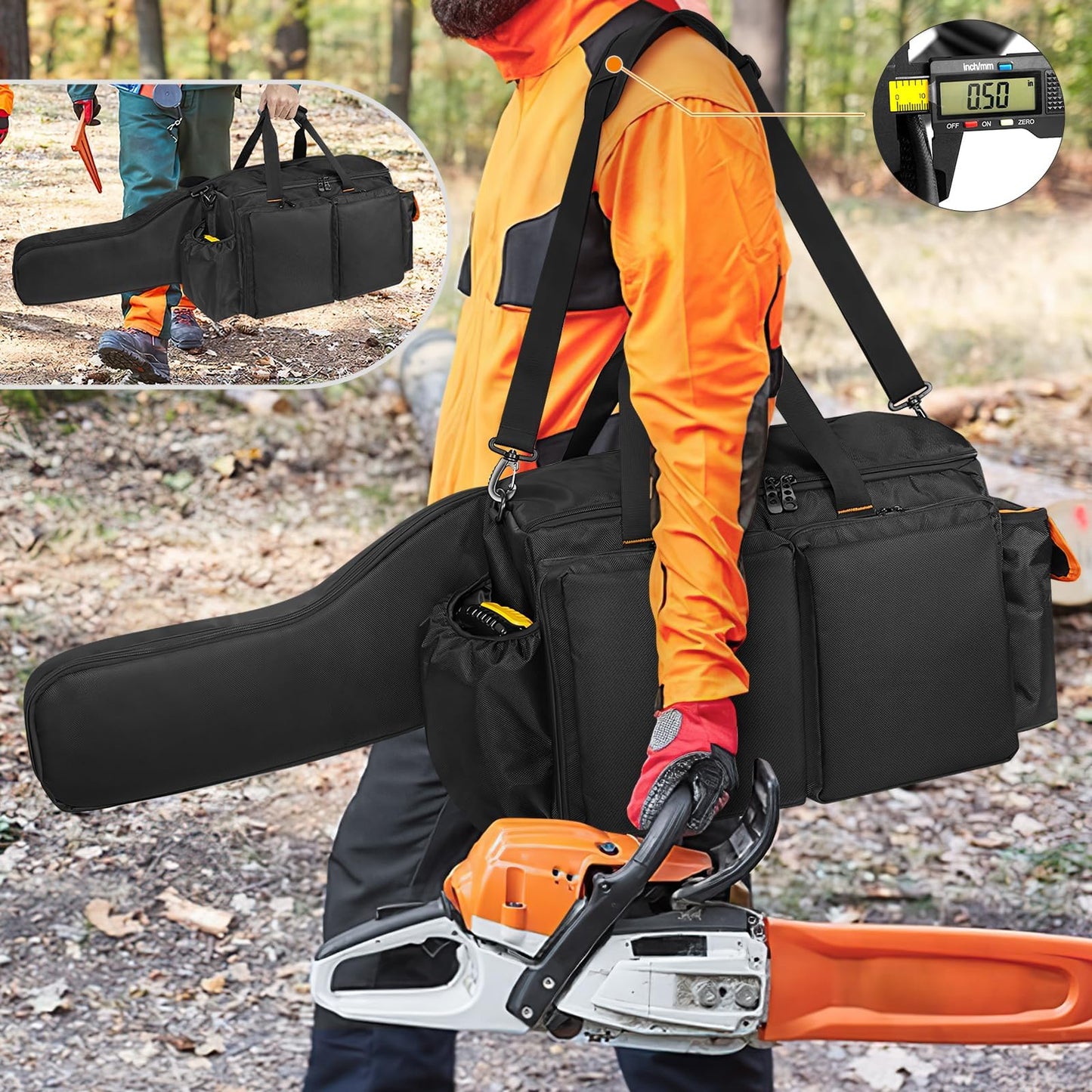 XIDIHF 14"/16"/18" Chainsaw Case, Chainsaw Storage Bag Compatible with EGO+, Dewalt, Greenworks Cordless Power Chainsaws & Accessories, Black