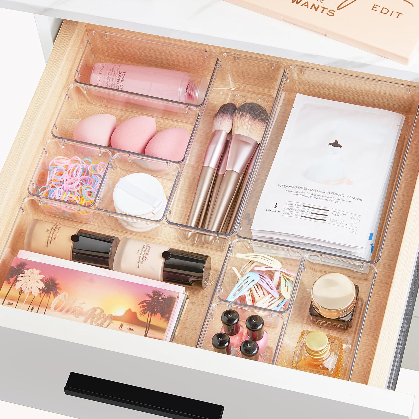 Vtopmart 37 PCS Plastic Clear Drawer Organizer, Acrylic Desk Drawer organizers, Organization and Storage for Makeup, Bathroom, Office, Cabinet, kitchen, Bedroom
