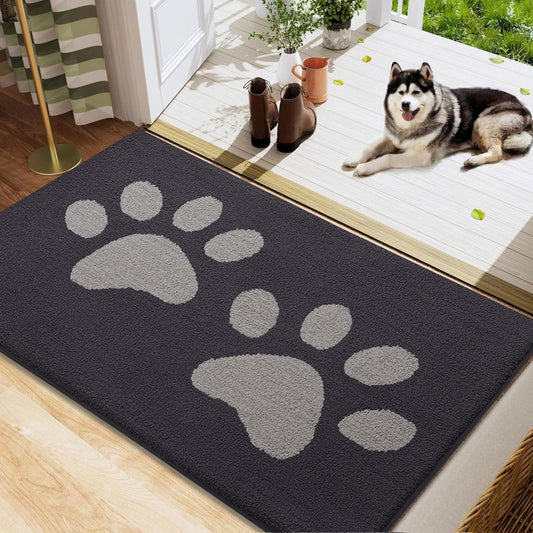 Arotive Indoor Door Mat, 32" x 47" Absorbent Dirt Resist Washable Front Back Door Mat, Non-Slip Low-Profile Dog Paws Entrance Doormat, Durable Inside Floor Mats for Entryway, Dark Grey