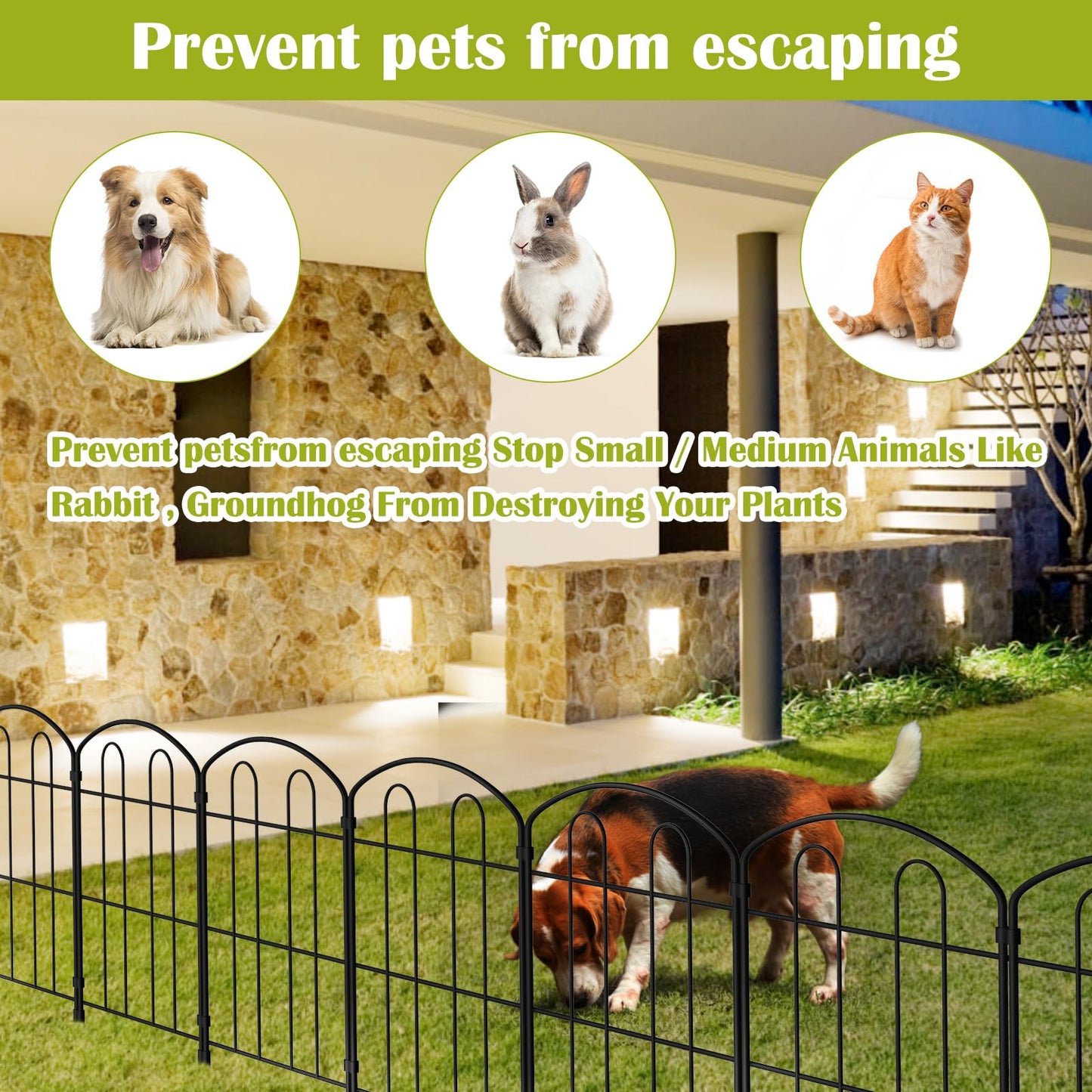 Decorative Garden Fencing 19 Pack, 24in (H) x 20ft (L) Rustproof Metal Wire Panel Border Animal Barrier for Dog, Outdoor Rustproof Metal No Dig Fencing Border for Yard Patio Flower Bed.（Green）
