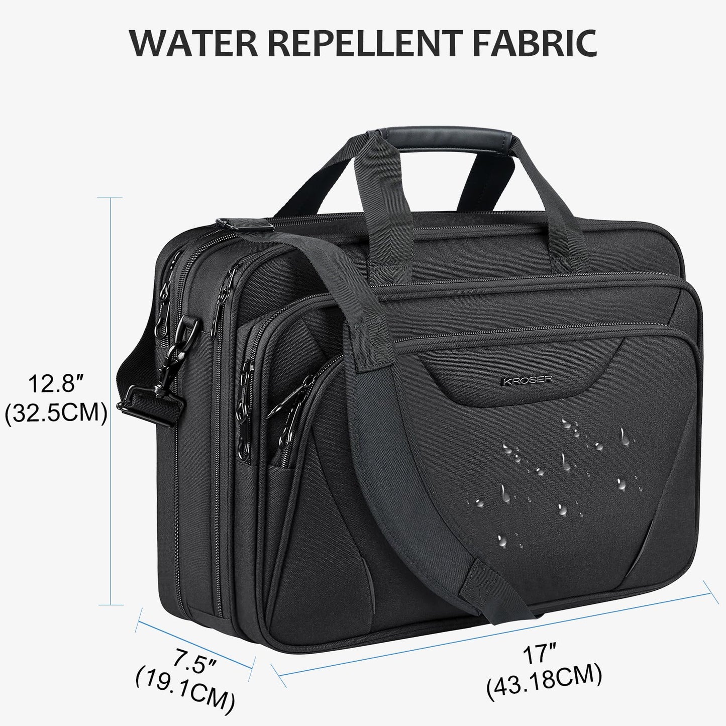 KROSER Laptop Bag Premium Laptop Briefcase Fits Up to 17.3 Inch Laptop Expandable Water-Repellent Shoulder Messenger Bag Computer Bag for Travel/Business/School/Men/Women-Black