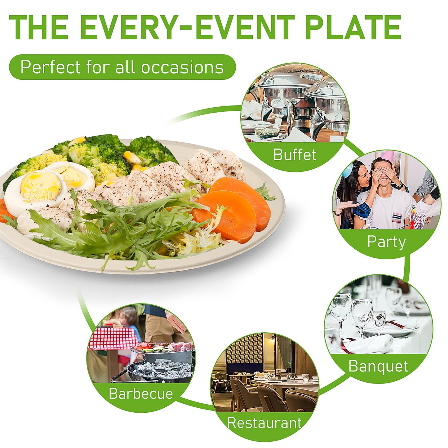 120 Pcs 12 Inch Super Strong Disposable Paper Plates 100% Compostable Oval Paper Plates Natural Biodegradable Eco-Friendly Plant Fiber Plates for Party, Gathering, Picnic and BBQ