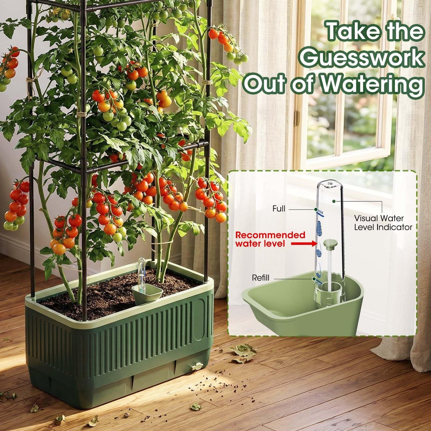 MQHUAYU 2 Pack 51" Self Watering Planter Box with Trellis, Tomato Planter Trellis for Raised Garden Bed, Cage with Visual Water Indicator, Indoor Outdoor Tomato Cages for Garden Patio