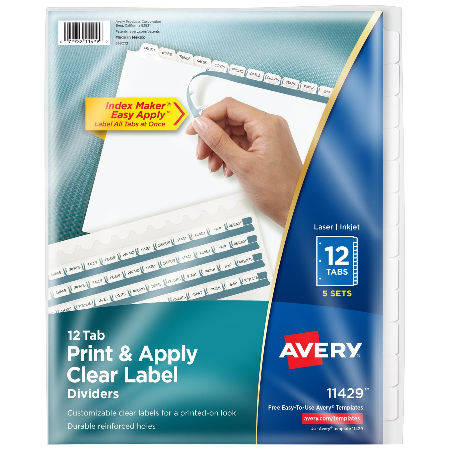 Avery Index Maker Clear Label 8-12 x 11 Inches Dividers with 12 White Tabs, 5 Pack (11429)