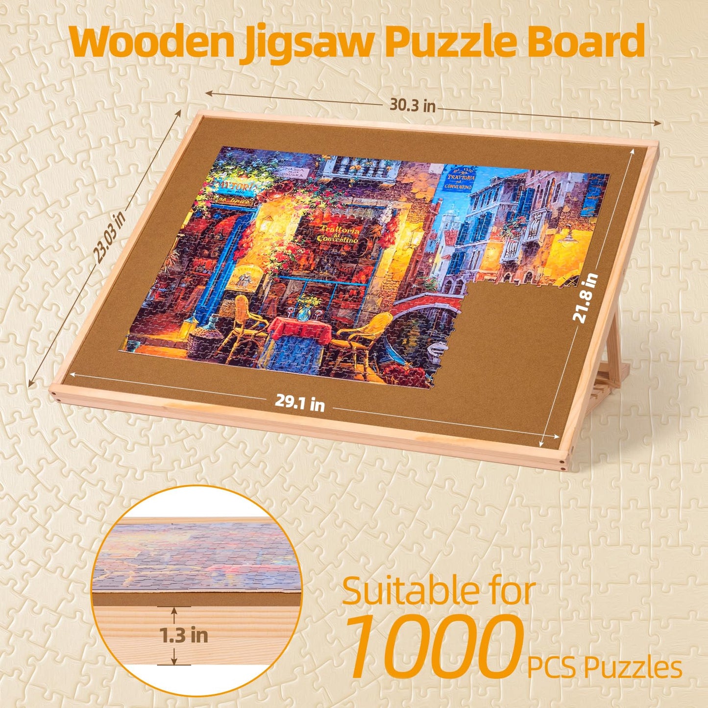 Pulchra 1000PCS Wooden Jigsaw Puzzle Board with Adjustable Bracket Portable Puzzle Table | Puzzle Organizer Boards Storage Accessories for Adults Children Kids