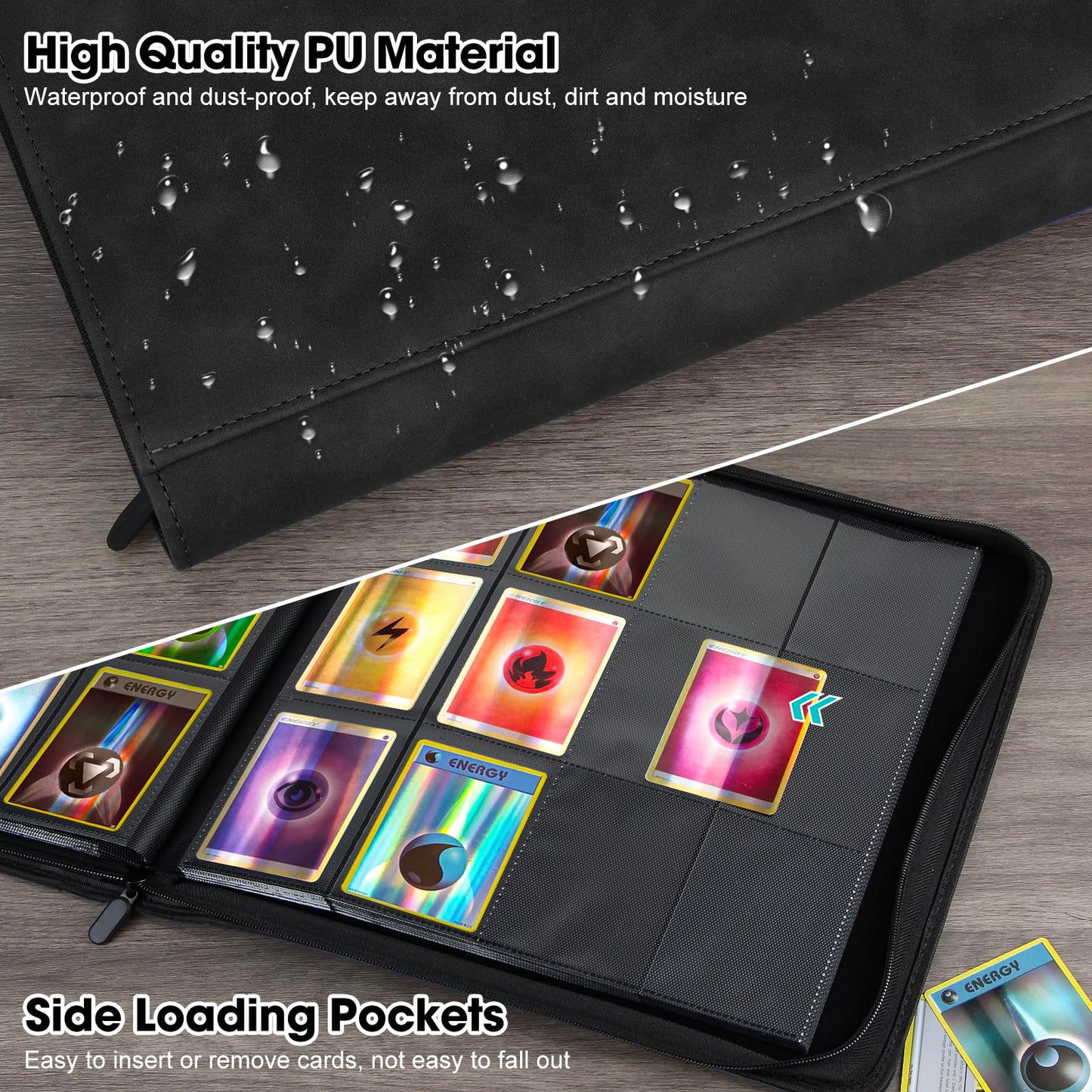 Old Canal Trading Card Binder, 12 Pocket Card Album Folder Hold Up to 720 Cards, Premium and Durable Zipper Binder, Cards Holder Album for MTG, TCG, Baseball Cards (Black)