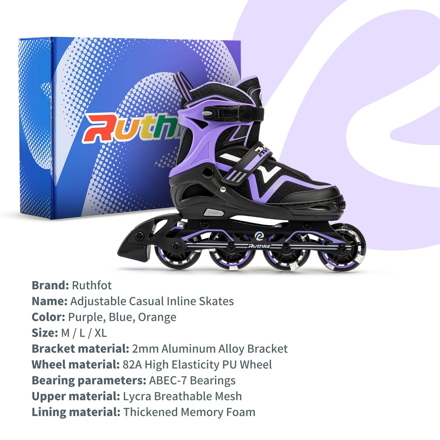 Ruthfot Adjustable Inline Skates for Boys and Girls, Light Up Skates for Ages 6-12 Kids Outdoor Illuminating Patines for Women and Men