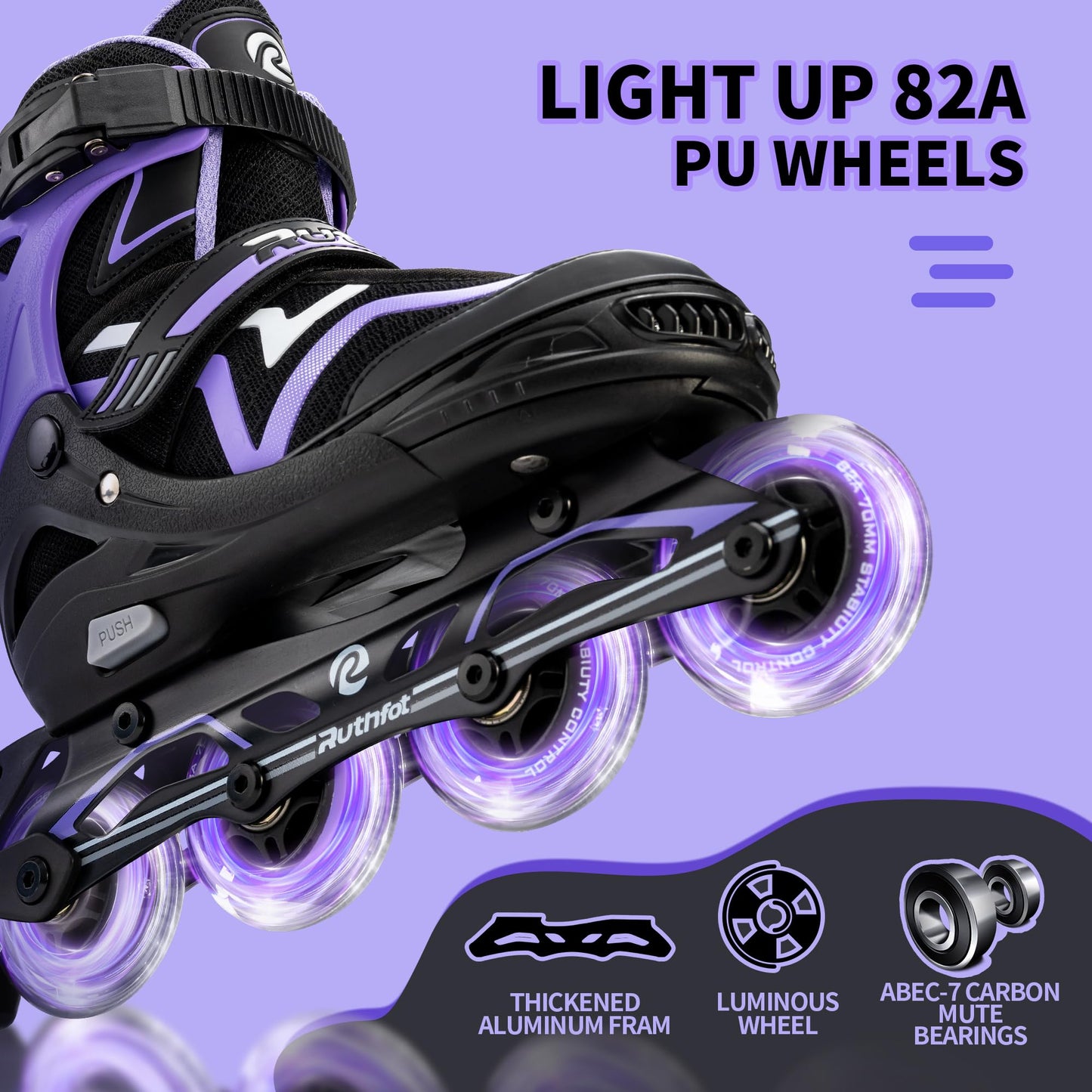Ruthfot Adjustable Inline Skates for Boys and Girls, Light Up Skates for Ages 6-12 Kids Outdoor Illuminating Patines for Women and Men