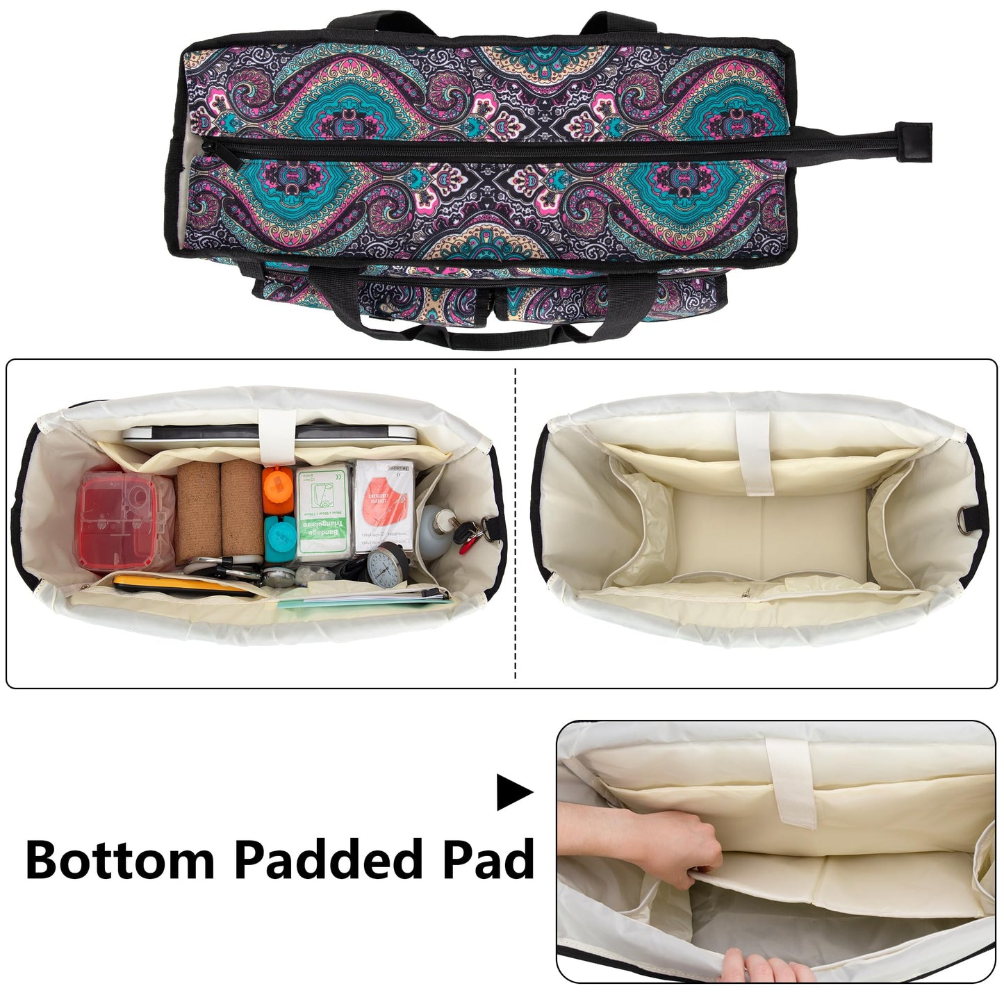LoDrid Nurse Bag with Bottom Padded Pad, Nurse Bags for Work, with Separated Storage Laptop Layer (up to 15.6 Inch), with Large Compartment, Totem, Bag Only(Patented Design)