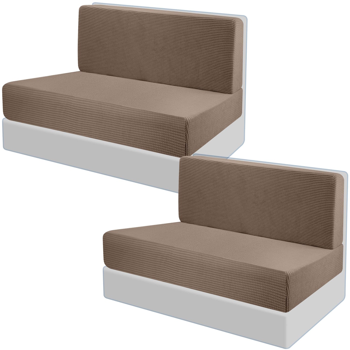 Tlswshsy 2Set RV Dinette Cushions Covers- RV Stretch Sofa Seat Slipcovers -Washable Loveseat Sofa Furniture Protector for RV Camper Car Bench (Camel 2 Backrest Covers & 2 Bench Covers)