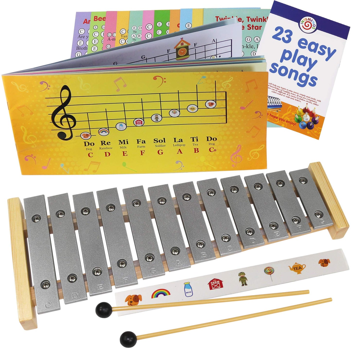 Glockenspiel 12 Note - Play-by-Picture Xylophone with Sheet Music Book - 34 Easy Play Songs
