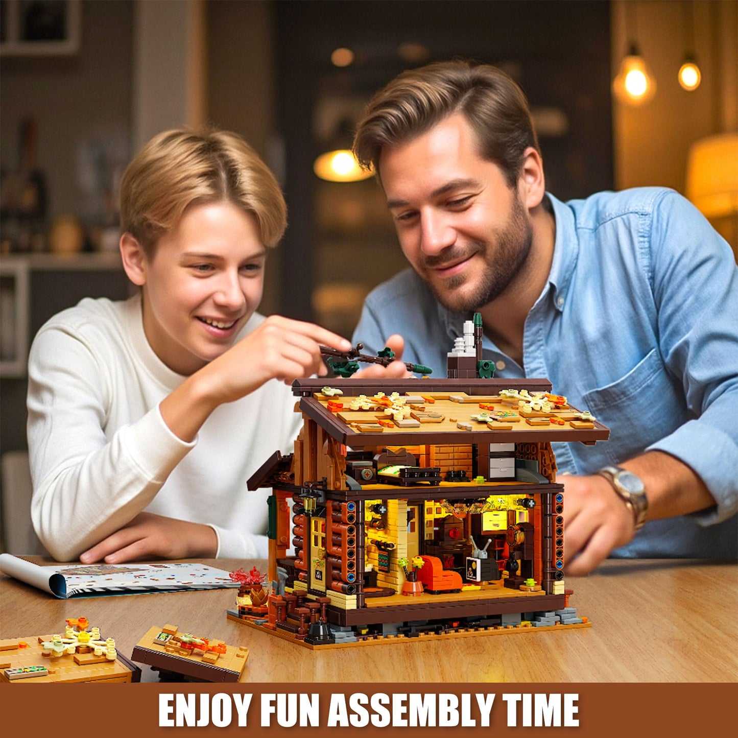 TYCOLE Wood Cabin Building Blocks Set with LED Lights,Wooden Forest House Building Toys,STEM Treehouse Architecture Model-Compatible Brick Set,Birthday Gift for for Adults Boys Age 8-12(1969Pcs)
