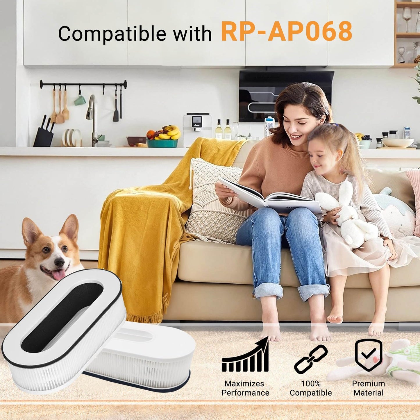 IZSOHHOME Compatible with RENPHO RP-AP068,Air Purifier RP-AP068,3-in-1 H13 Grade True HEPA Replacement Filter,RP-AP068W,RP-AP068B,RP-AP068-F2 Hepa Filter(2 Packs)
