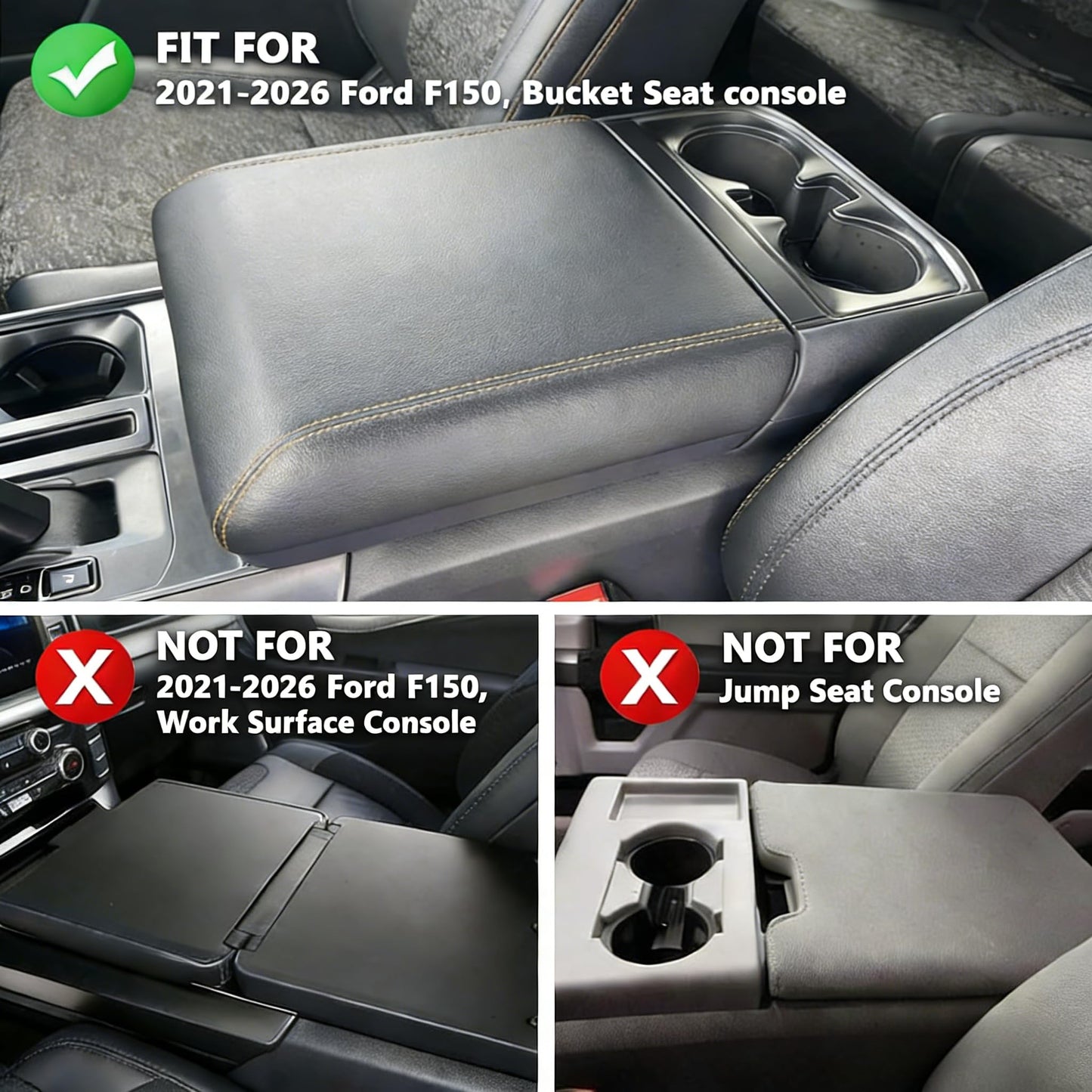 Center Console Cover for Compatible with 2021-2025 2026 Ford F150,PU Leather Armrest Cushion Interior Accessories,Customized Anti-Scratch Middle Leather Armrest Lid Protector(Fits Bucket Seat Only)