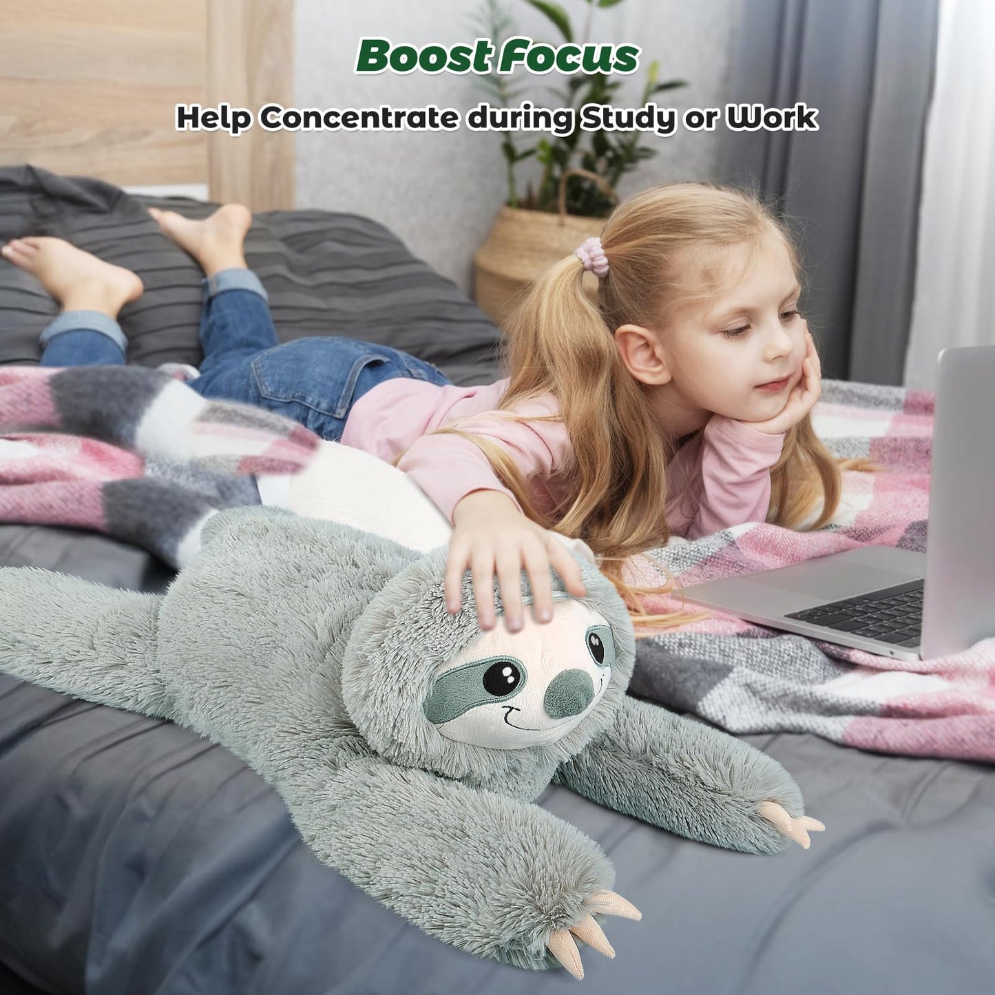 Bobbie & Laxi 27" & 4.5 lbs Sloth Weighted Stuffed Animals, Cuddly & Soft Kids' Plush Toy Pillows for Companion, Large Plushies with Removable Ceramsite Bag, Gifts for Adults, Kids, Boys and Girls